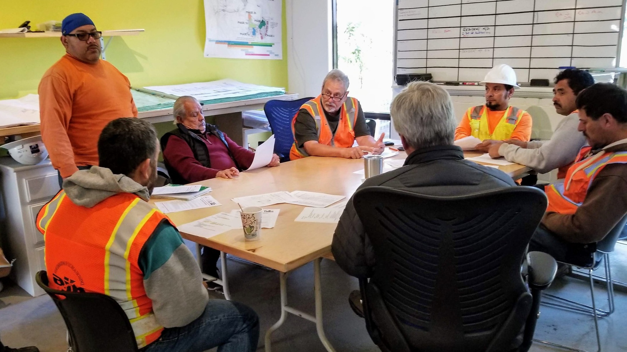   Don Galassi leads a safety meeting  Casa Dorinda, Santa Barbara 