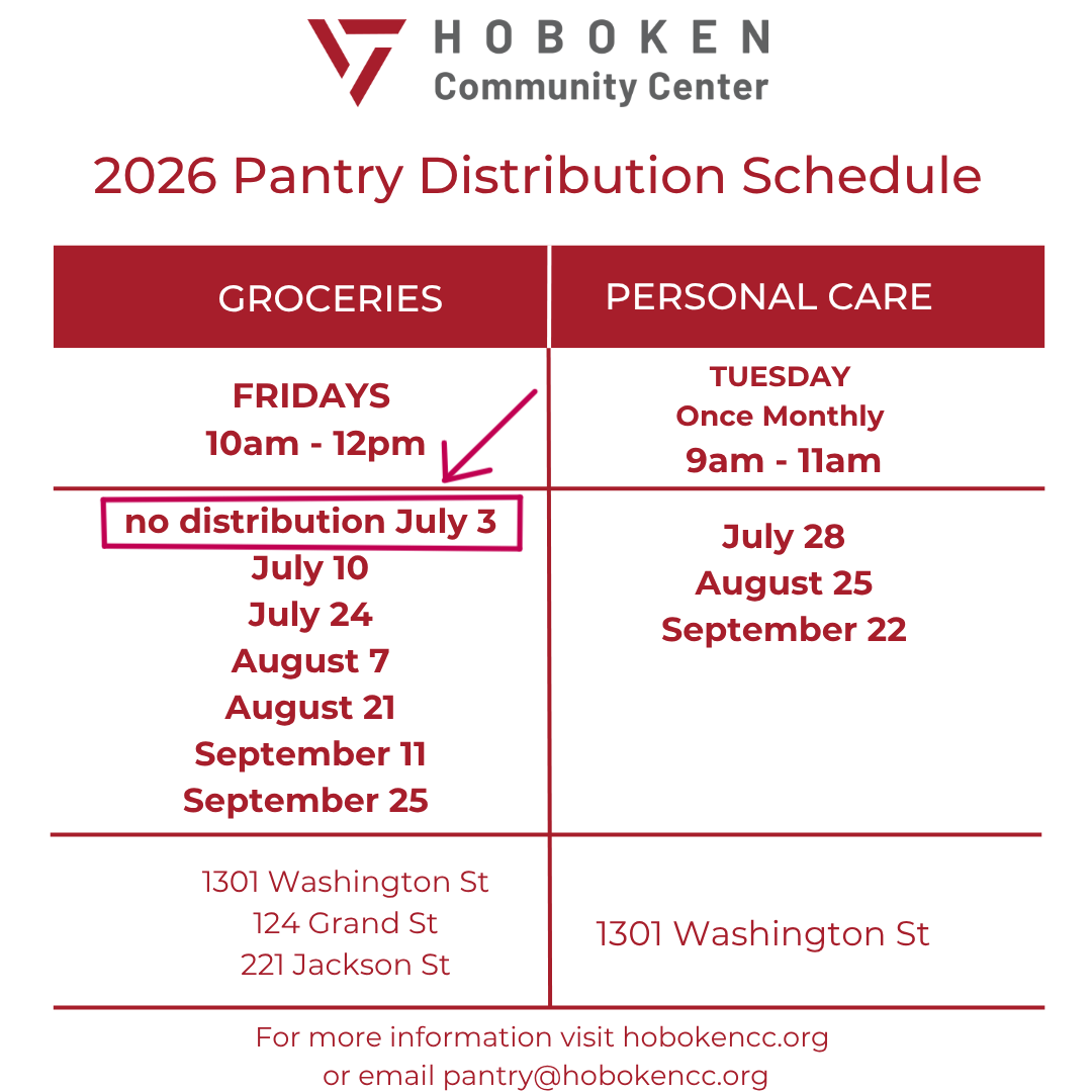 Food Pantry and Personal Items Distribution Schedule / Calendario de distribución de alimentos y artículos de uso personal