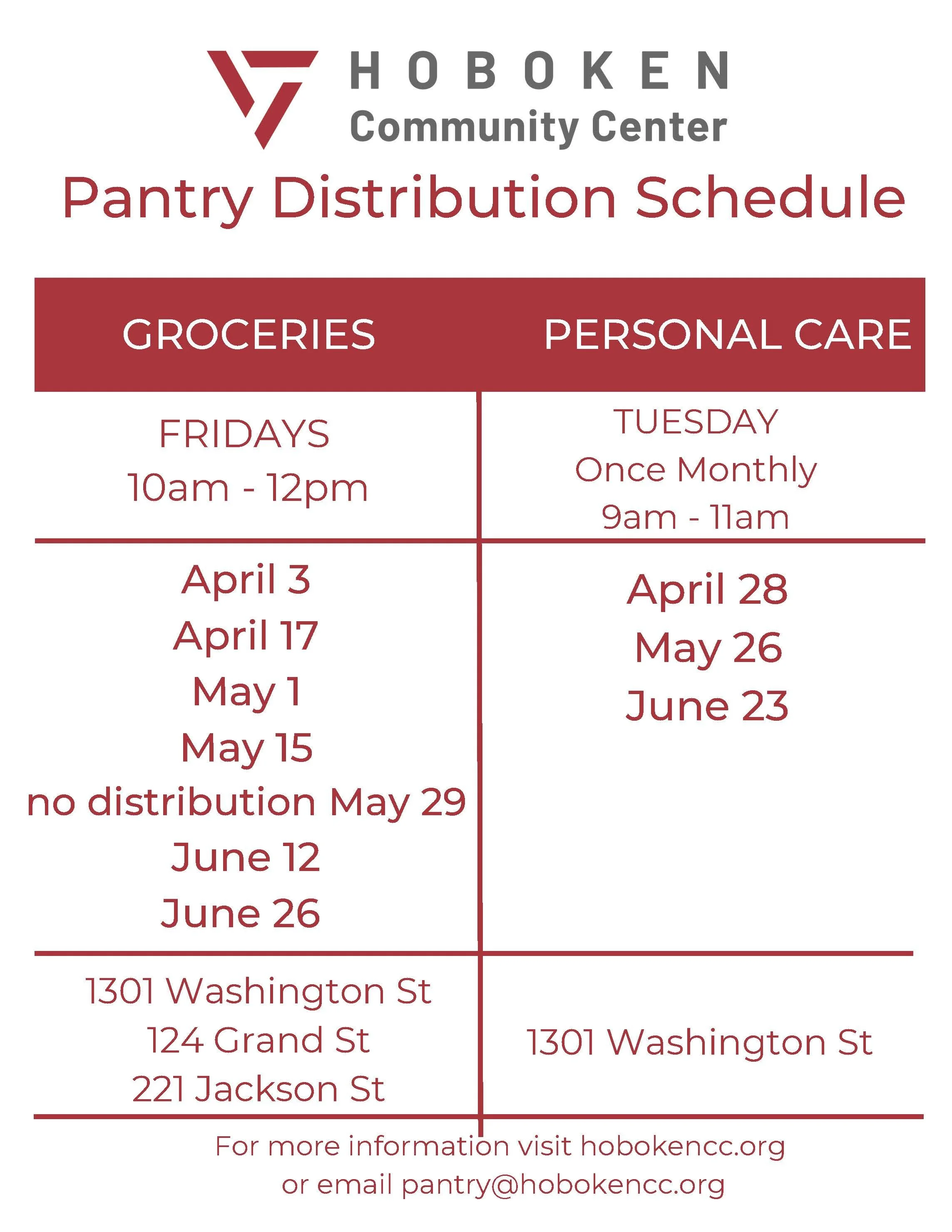 HCC Pantry and Personal Items Distribution Schedule / Calendario de ...