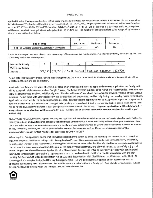 Applied Housing will be accepting preapplications in Hoboken and Weehawken — Hoboken Housing