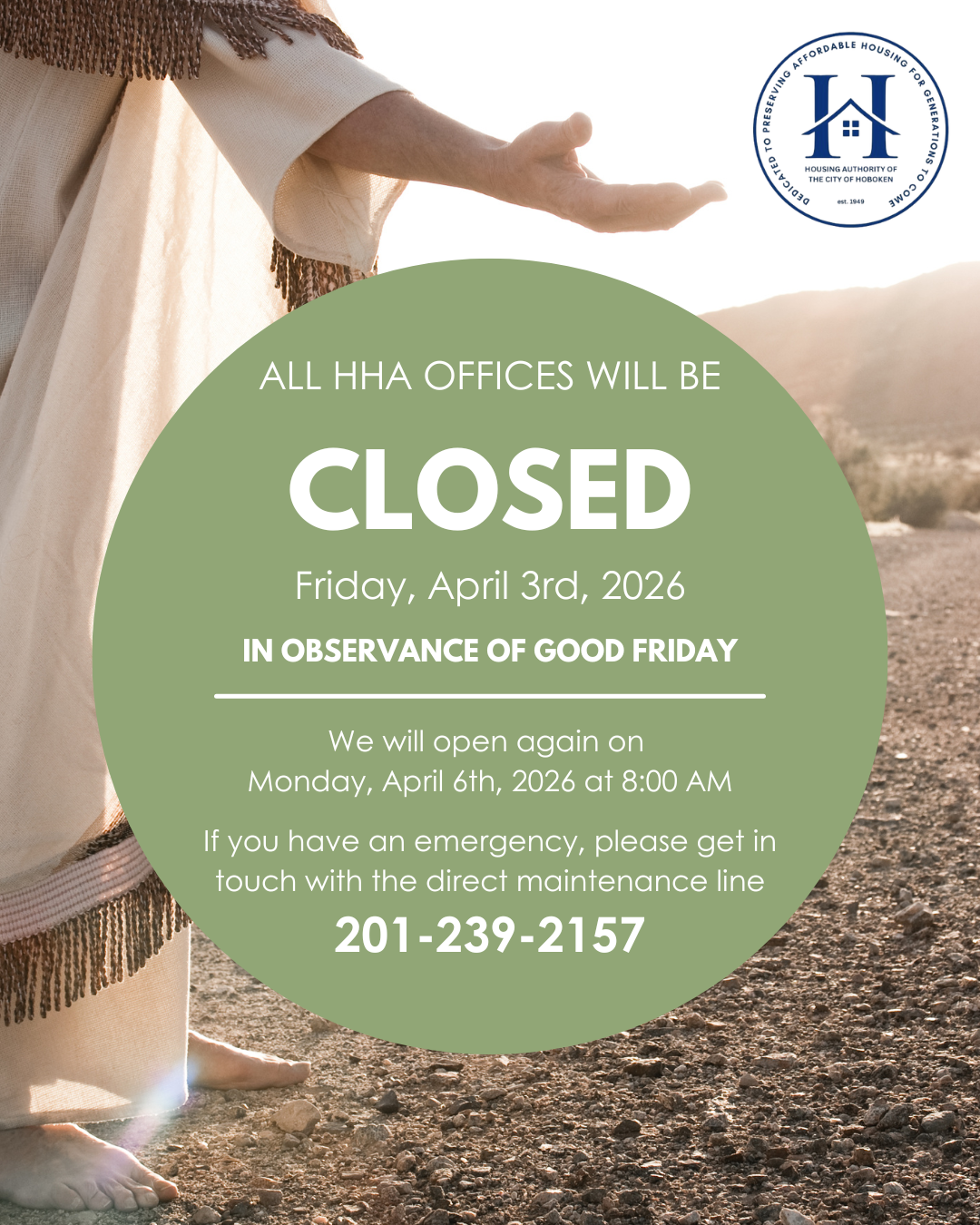 Closure Notice: Good Friday / Viernes Santo — Hoboken Housing Authority