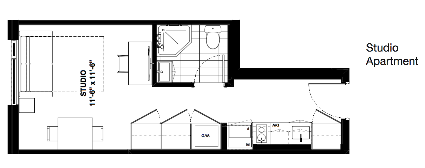 Studio Apartment LEASED OUT! If you're an independent student who values a whole suite to roam about, the studio suite is for you. Your studio features all the comforts of a fully-appointed suite, with the privacy of having no roommates. Your apartment is just down the hall from common areas and lounges so you can leave home, without going far at all. All University Towns suites are fully furnished with new and modern furniture. Your suite includes: a bed and bed frame, a desk and desk chair, and a private bathroom for each resident!