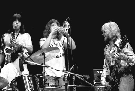 Chicago’s paradigm-shifting rock-band horn line featured saxophonist Parazaider and trumpeter Loughnane alongside drummer Seraphine and bassist/vocalist Cetera. Loughnane is one of three band members who were onstage at Ravinia in 1972 that will return August 10 and 11, almost exactly 47 years later.