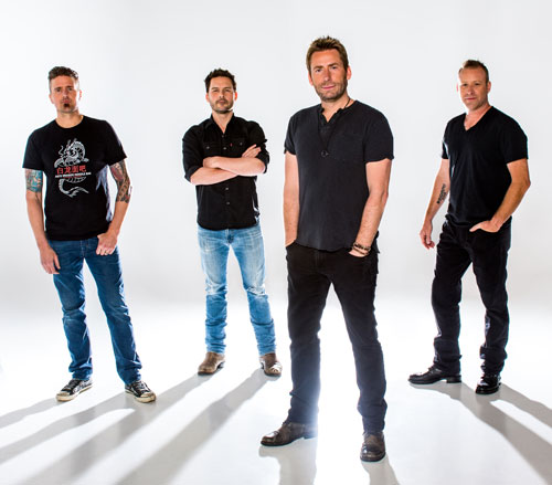 (Left to right) Daniel Adair joined Nickelback co-founders Ryan Peake, Chad Kroeger, and Mike Kroeger in early 2005, just as they began working on All the Right Reasons , and the foursome has been all rock and no hard place ever since.