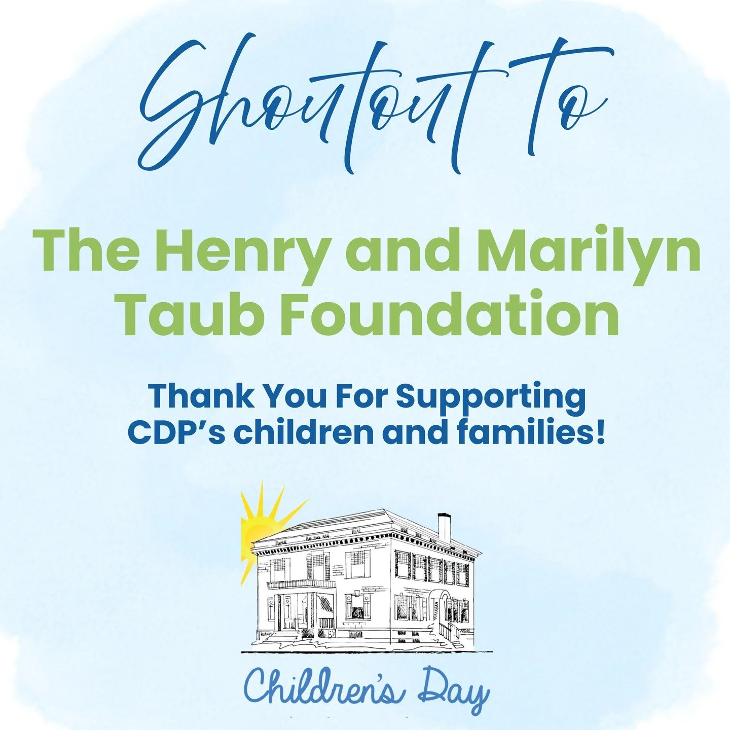 We are grateful to The Henry and Marilyn Taub Foundation for their continued grant support of Children&rsquo;s Day Preschool &amp; Family Center.

Their investment helps us continue providing high-quality early childhood education, family-centered se