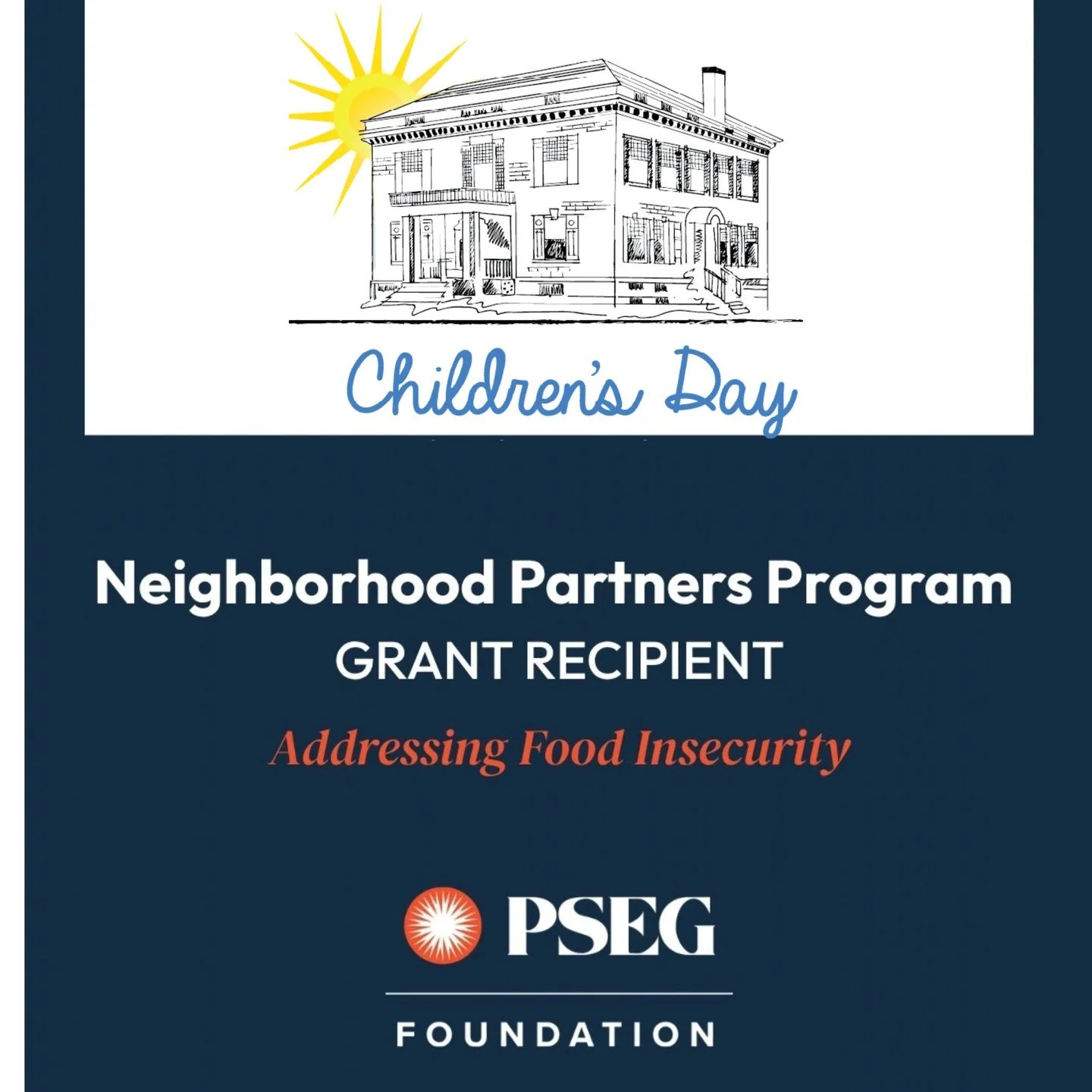 We&rsquo;re thrilled to share that our school is a recipient of a Neighborhood Partners
Program grant from the PSEG Foundation! @PSEG

This grant will help us support nutritious school meals and snacks for 117 children, bringing us one step closer to