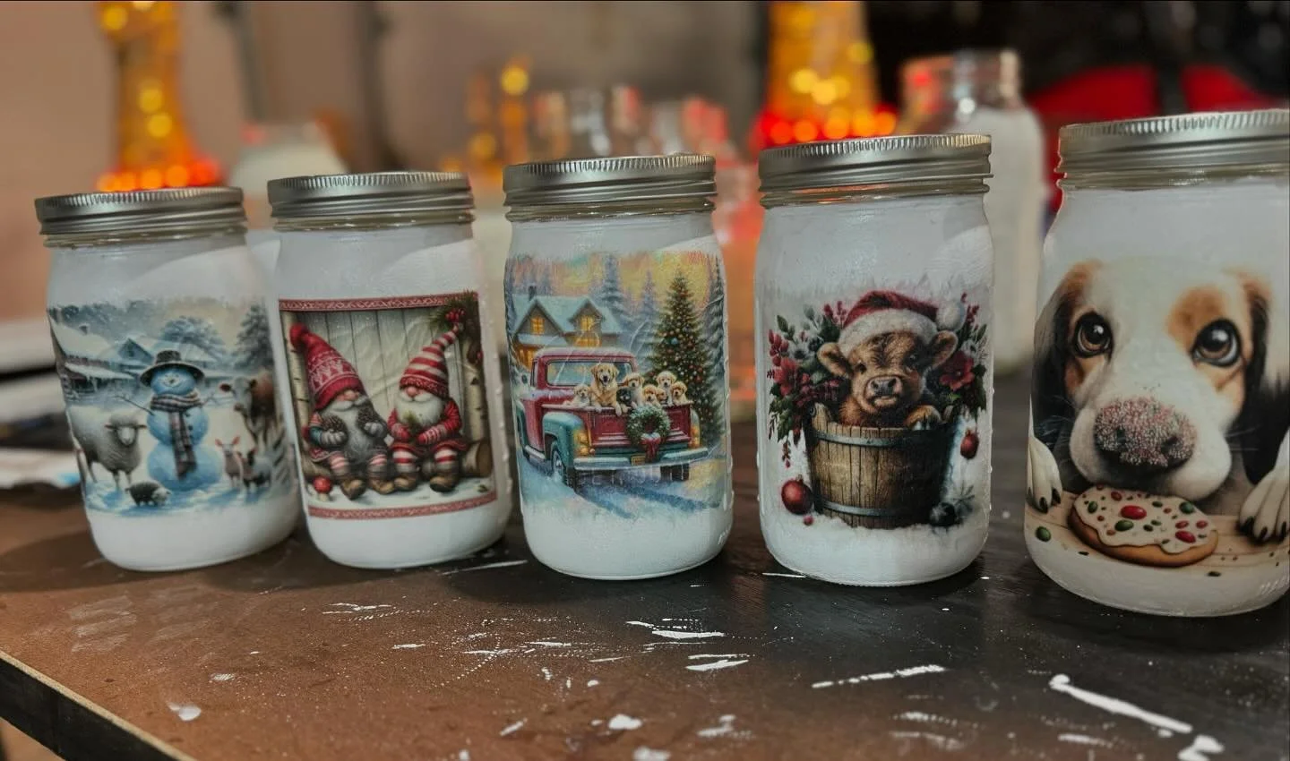 Work in progress&mdash; our new Christmas holiday jars to hold some beautiful winter greens!! Hoping to have some available tomorrow during our wreath sessions.. easy holiday pick up item!  See you tomorrow!