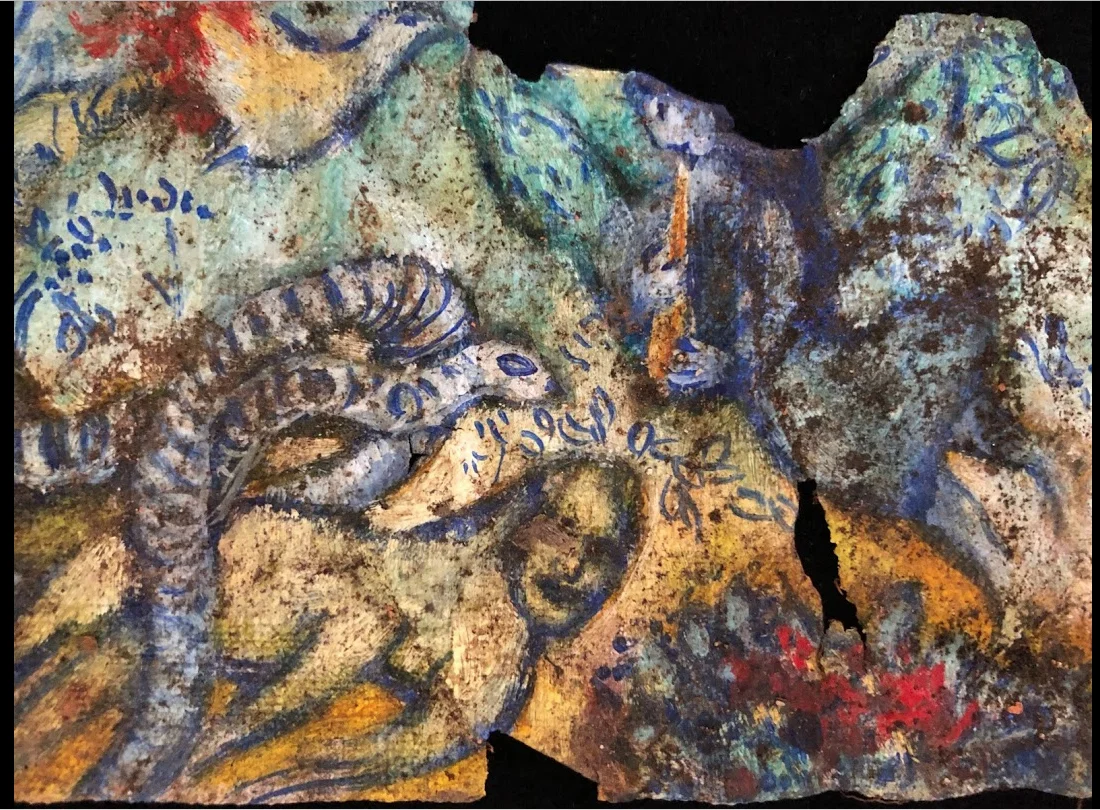 A rescued painting from the Torre Beco Storto. It is a miniature oil that I painted as a variation after a work by Chagall.
