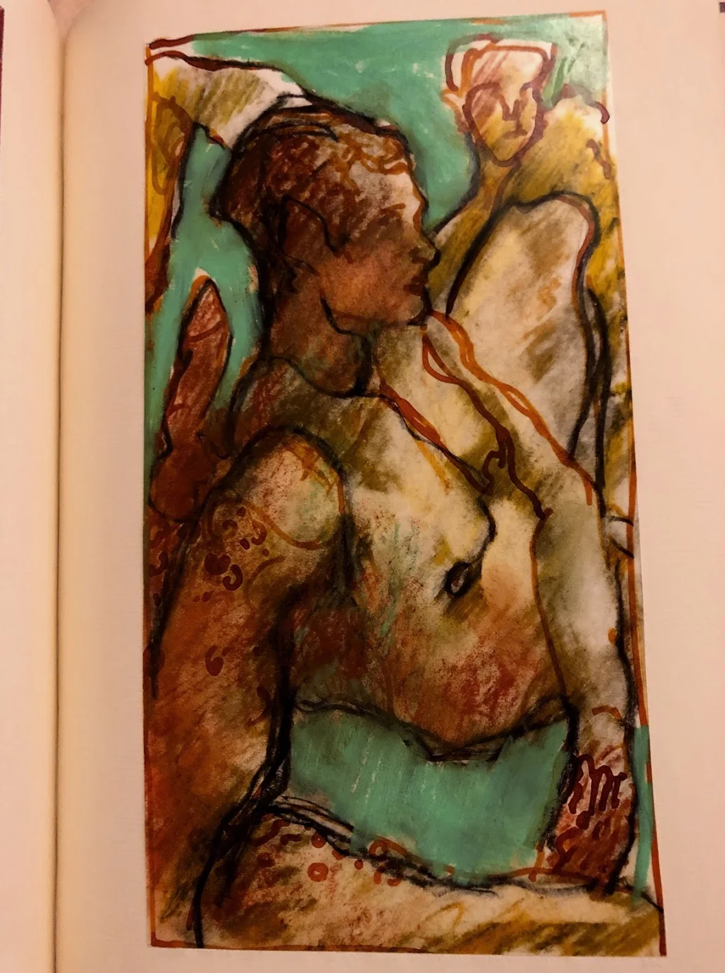 A page from my journal. Ink, oil pastels on paper.