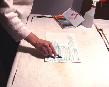 Step one in watercolor crayon demonstration.