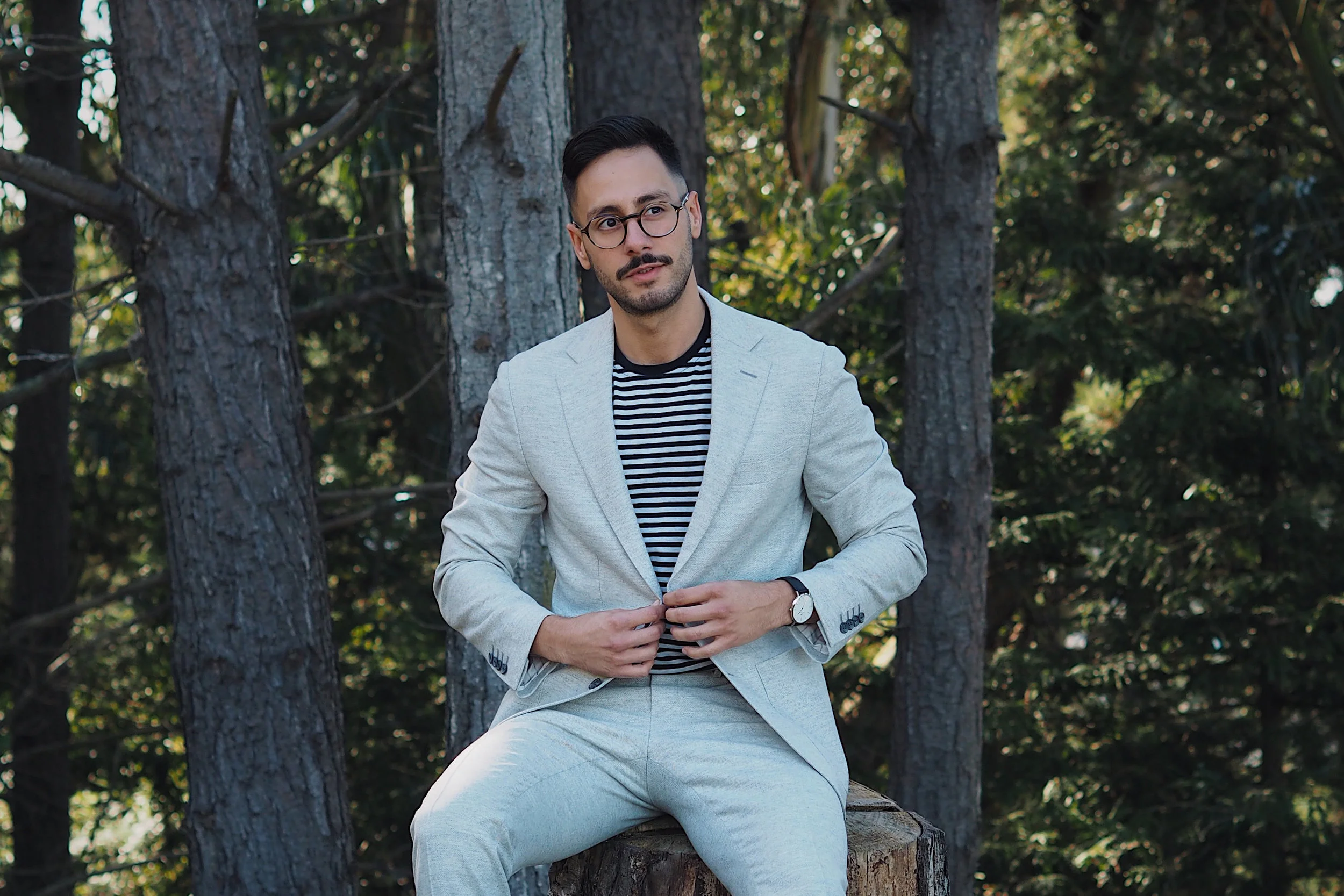 I’m Wearing a suit from Suitsupply, T-shirt from Five Four Club, Cole Haan Cole Haan oxford shoes, Persol glasses, and Daniel Wellington watch
