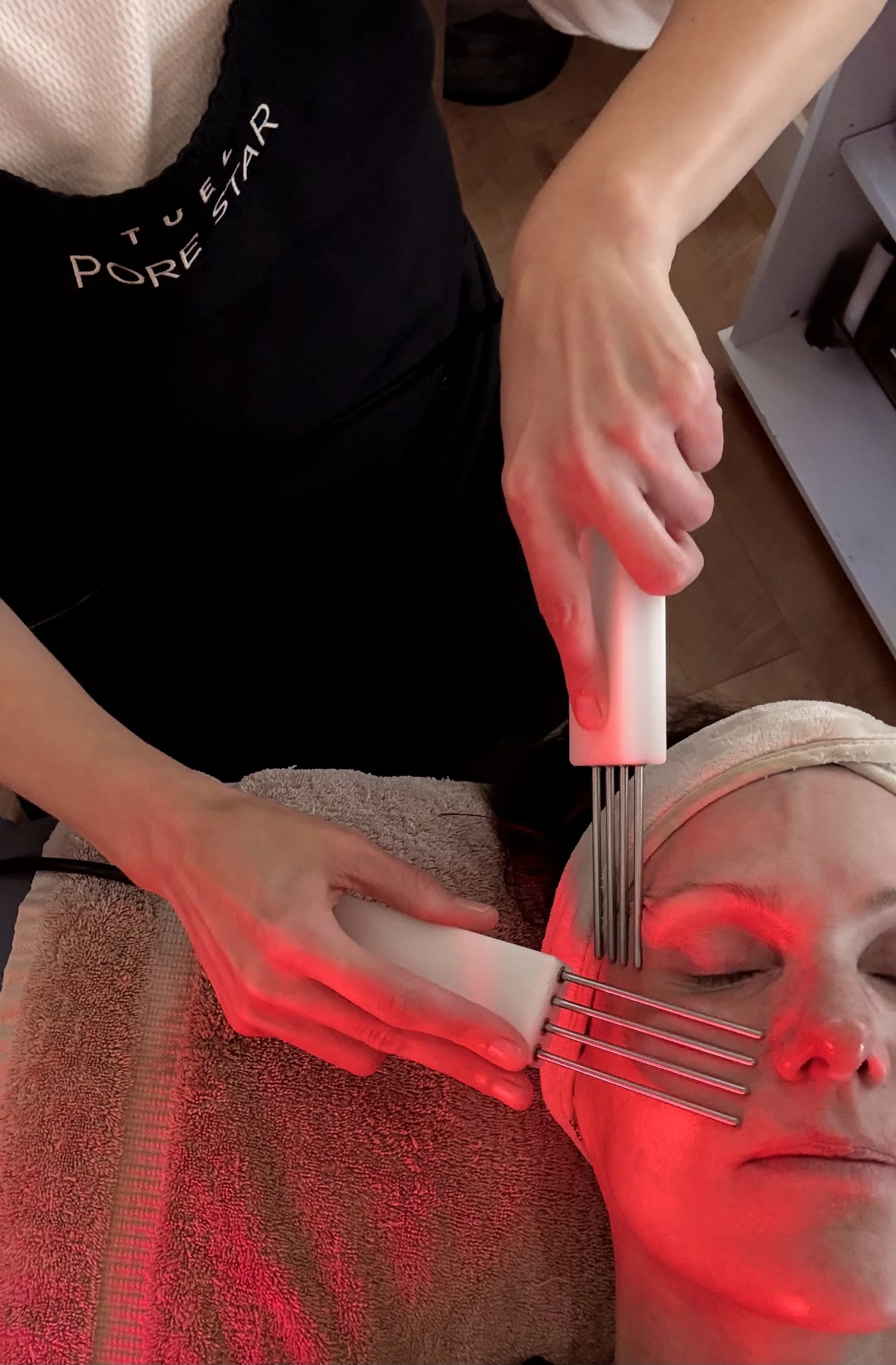 Nuerotris Microcurrent facial. Its a workout for your face & neck.