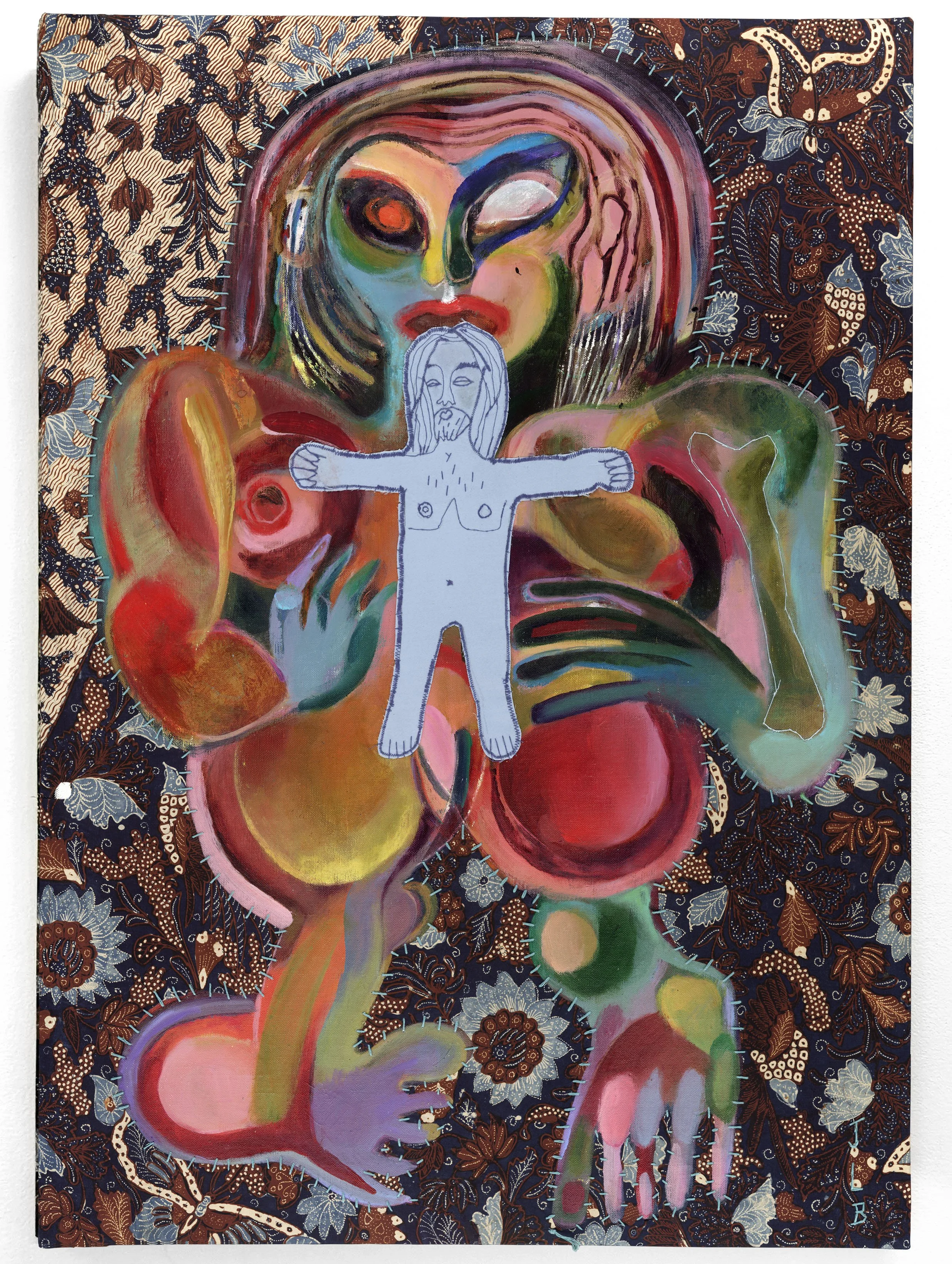 Fétiche, 2025, Painting and sewing, 92 x 65 cm