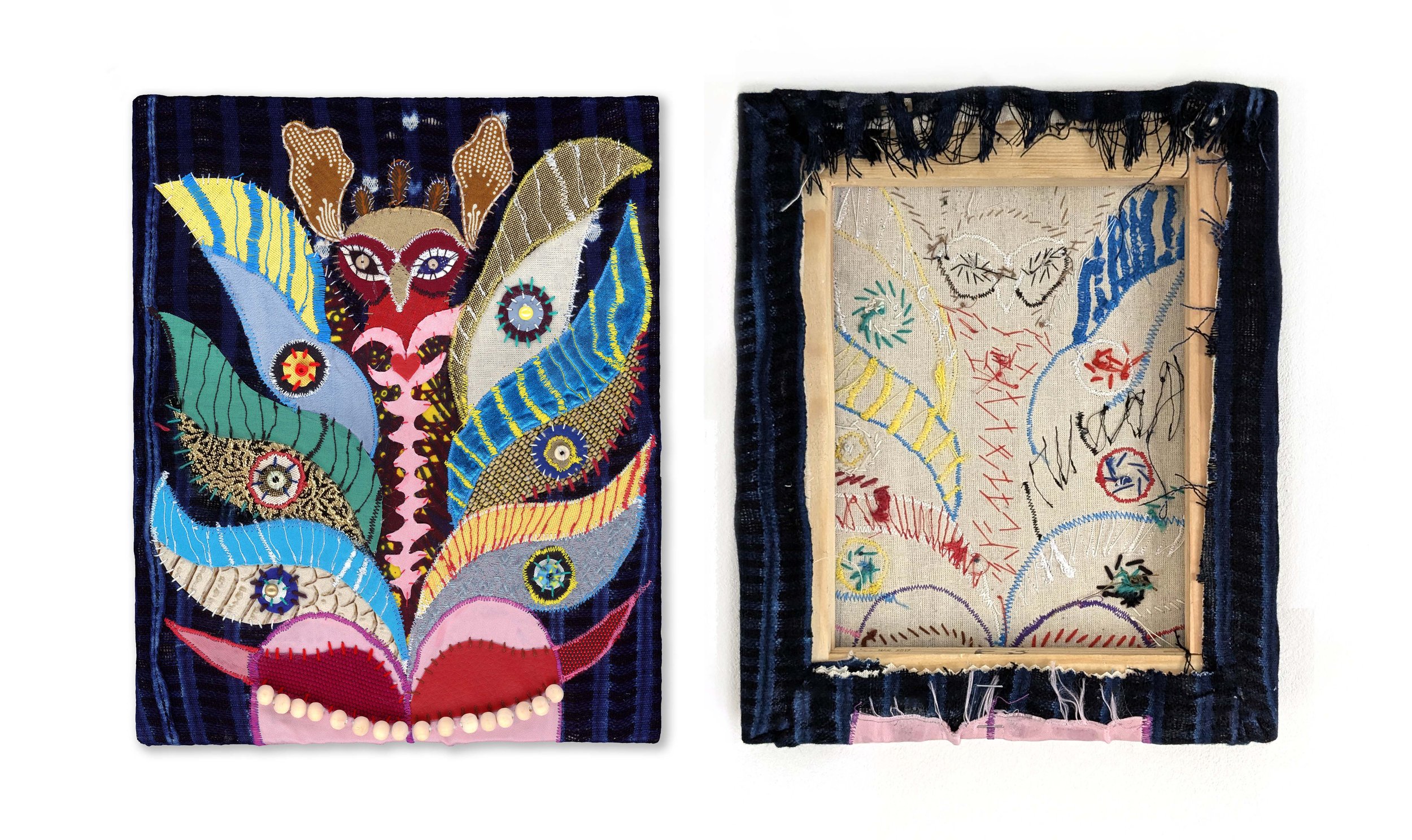 « L’envol intérieur » 2025 Textile on canvas, 27 x 22 cm.