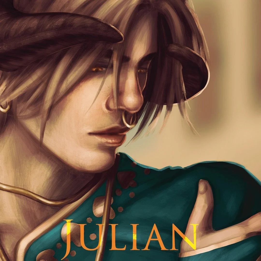 &quot;ᴘʟᴇᴀꜱᴇ ᴡᴀᴛᴄʜ ᴏᴠᴇʀ ᴍᴇ ᴡʜɪʟᴇ ɪ ꜰᴏʟʟᴏᴡ ɪɴ ᴛʜᴇ ꜰᴏᴏᴛꜱᴛᴇᴘꜱ ᴏꜰ ᴛʜᴇ ᴋɪɴɢꜱ ʙᴇꜰᴏʀᴇ ᴍᴇ&quot;

Meet Julian, one of our first characters to make the Unspoken Gods universe what it is.

The future king (or Riya) of the Atlantean Empire, Julian has a family, 