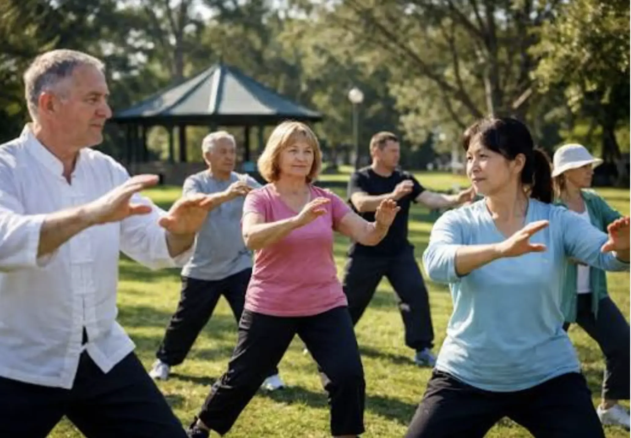 Group practicing qigong in the park