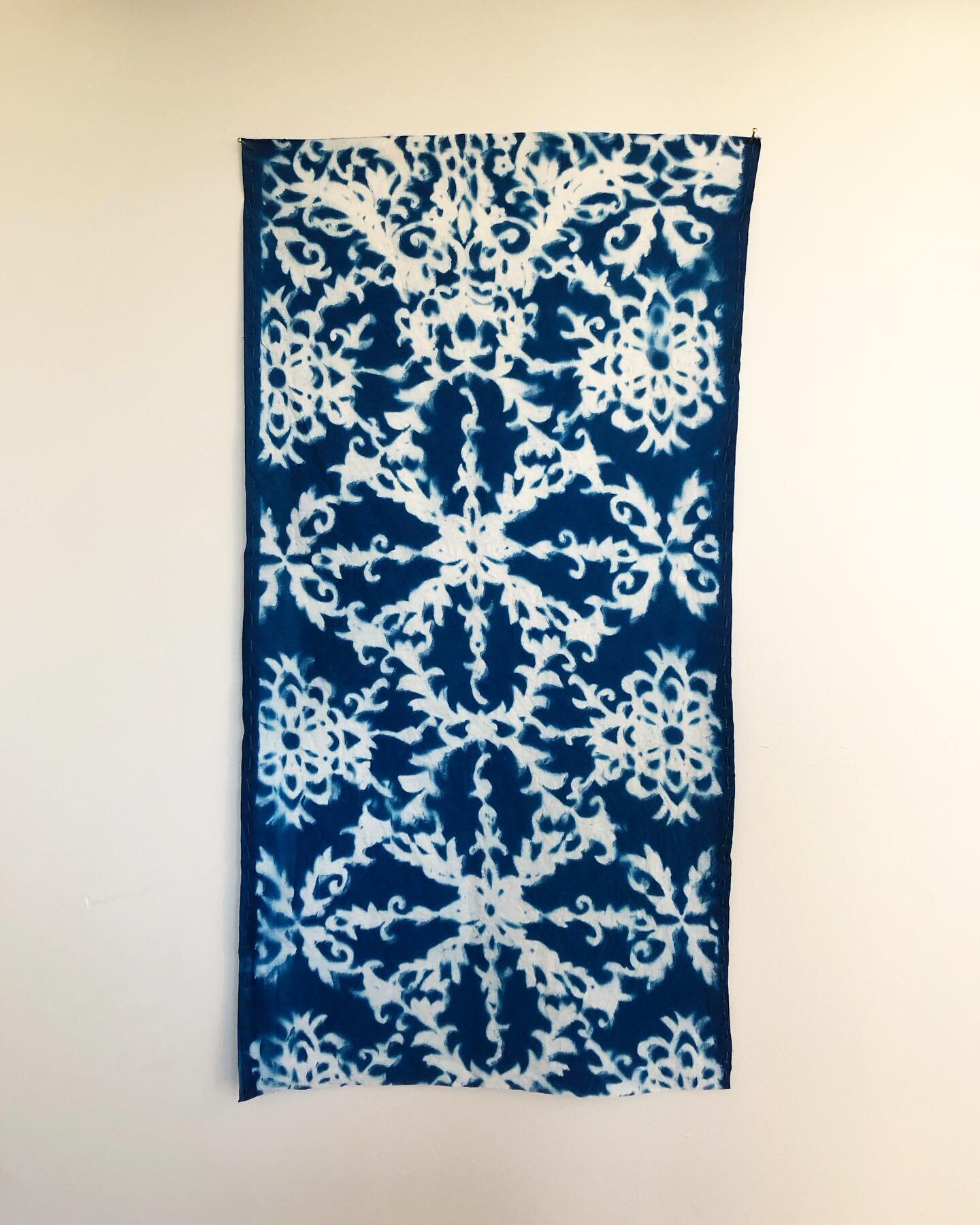 Just a bit in love with this one. Cyanotype on organic muslin, 26.5 x 14 &ldquo;.