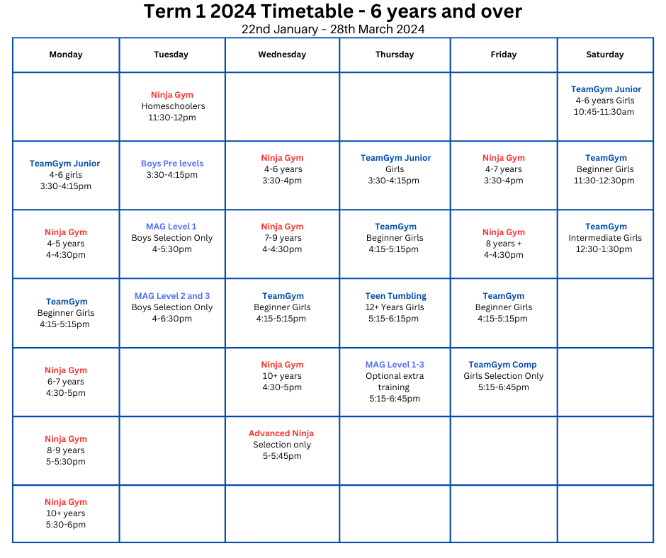 Timetable — Triple Threat Gymnastics