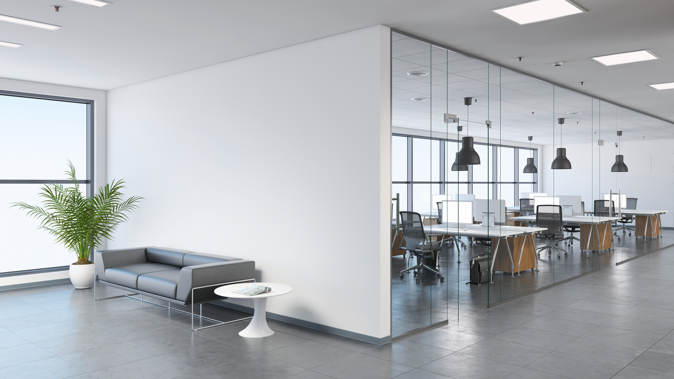 Modern office and lobby with painted white walls.jpg