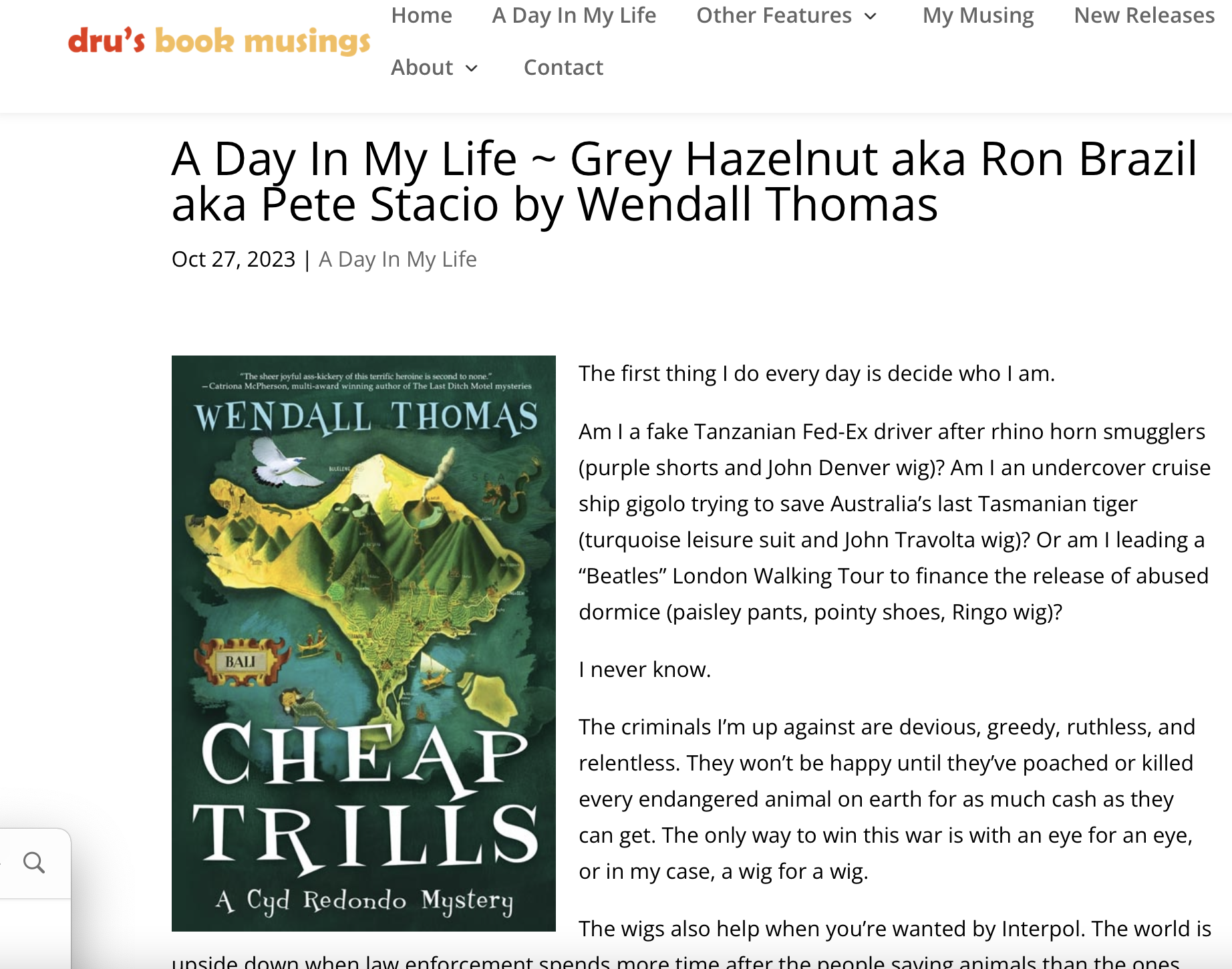 Cyd Redondo's Sometime Nemesis/Sometime Partner Speaks Up At Dru's Book Musings Today
