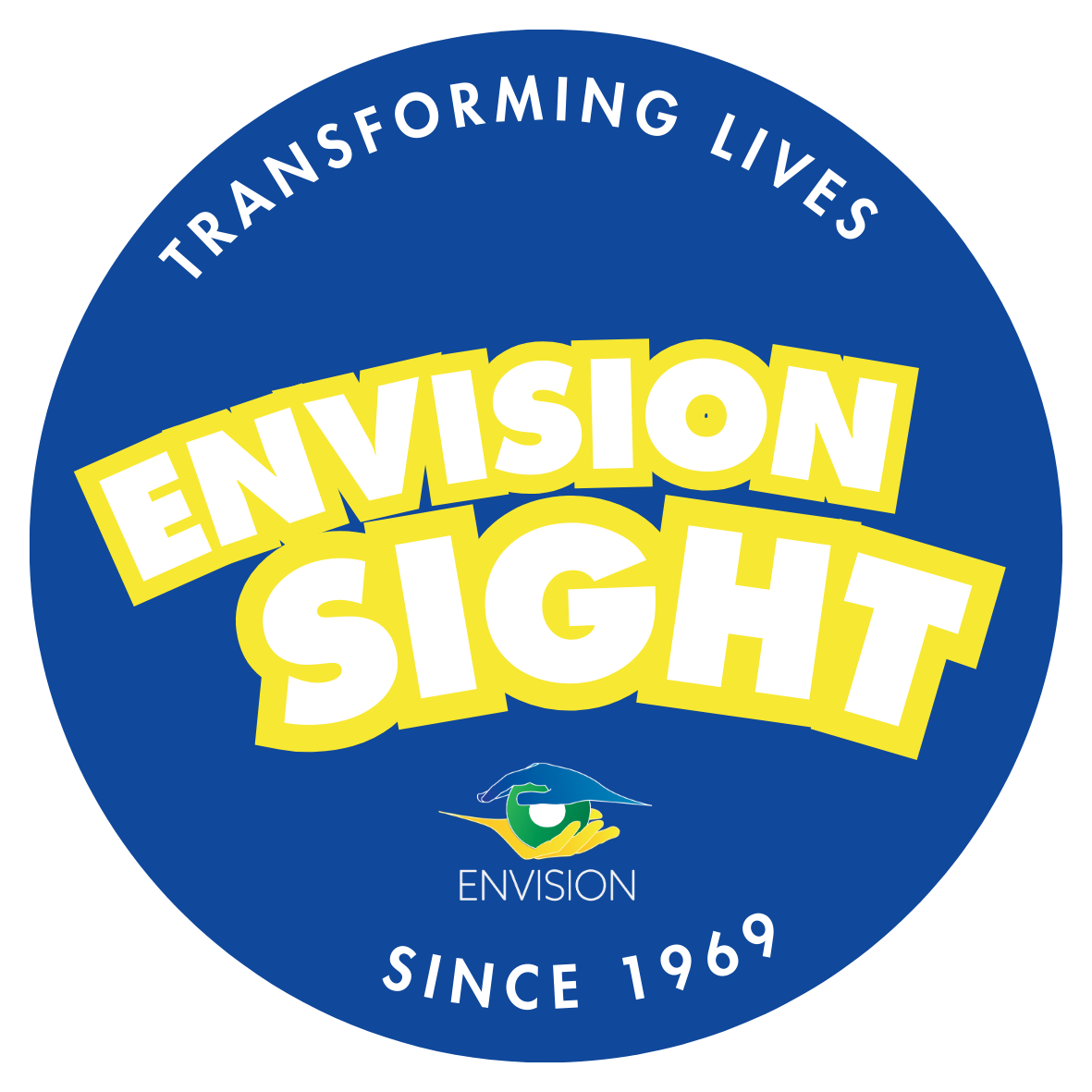 Envision logo with the words 'Transforming Lives,' 'Since 1969,' and a stylized eye with a hand underneath.
