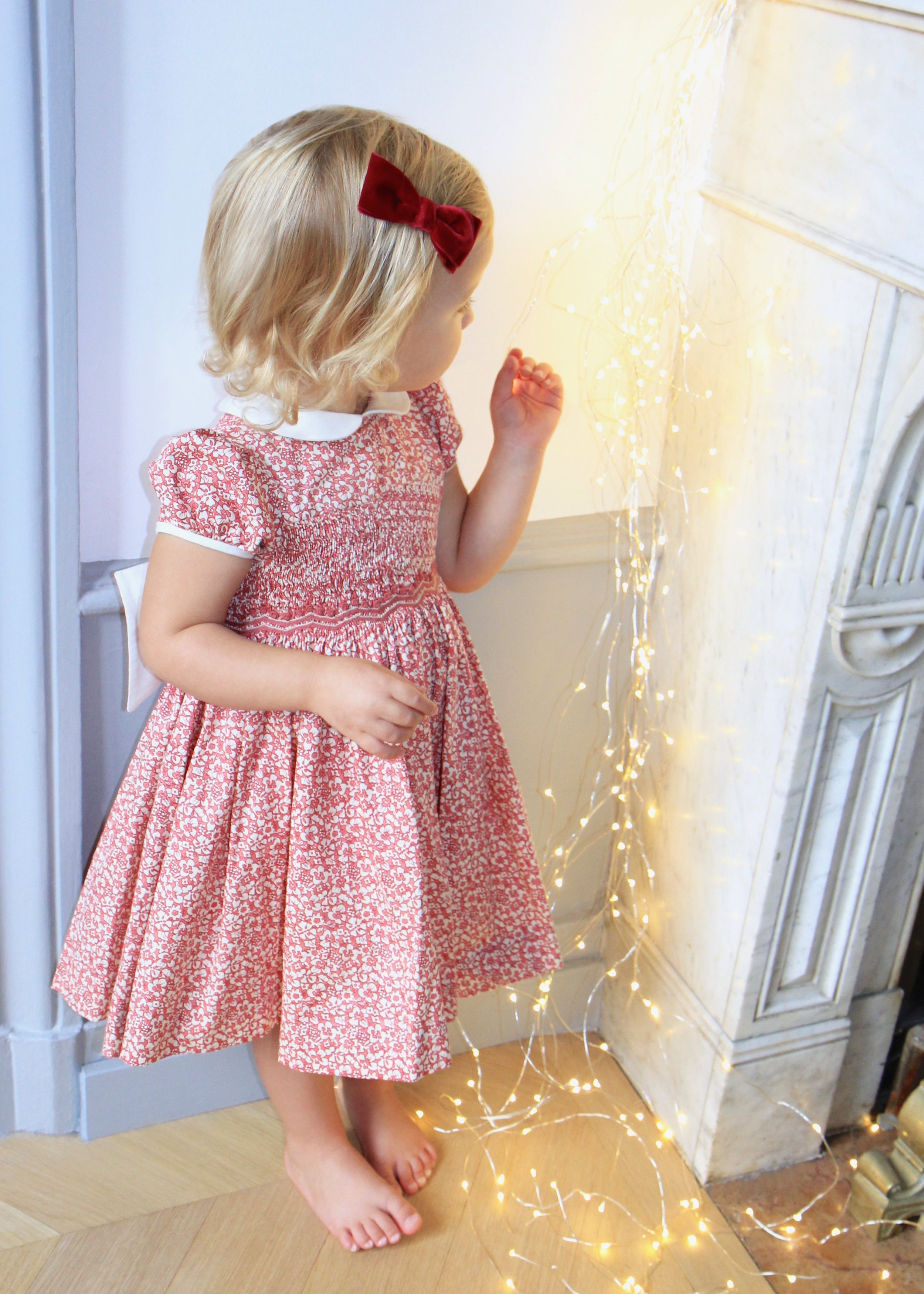 Handmade Christmas Cerise smocked dress