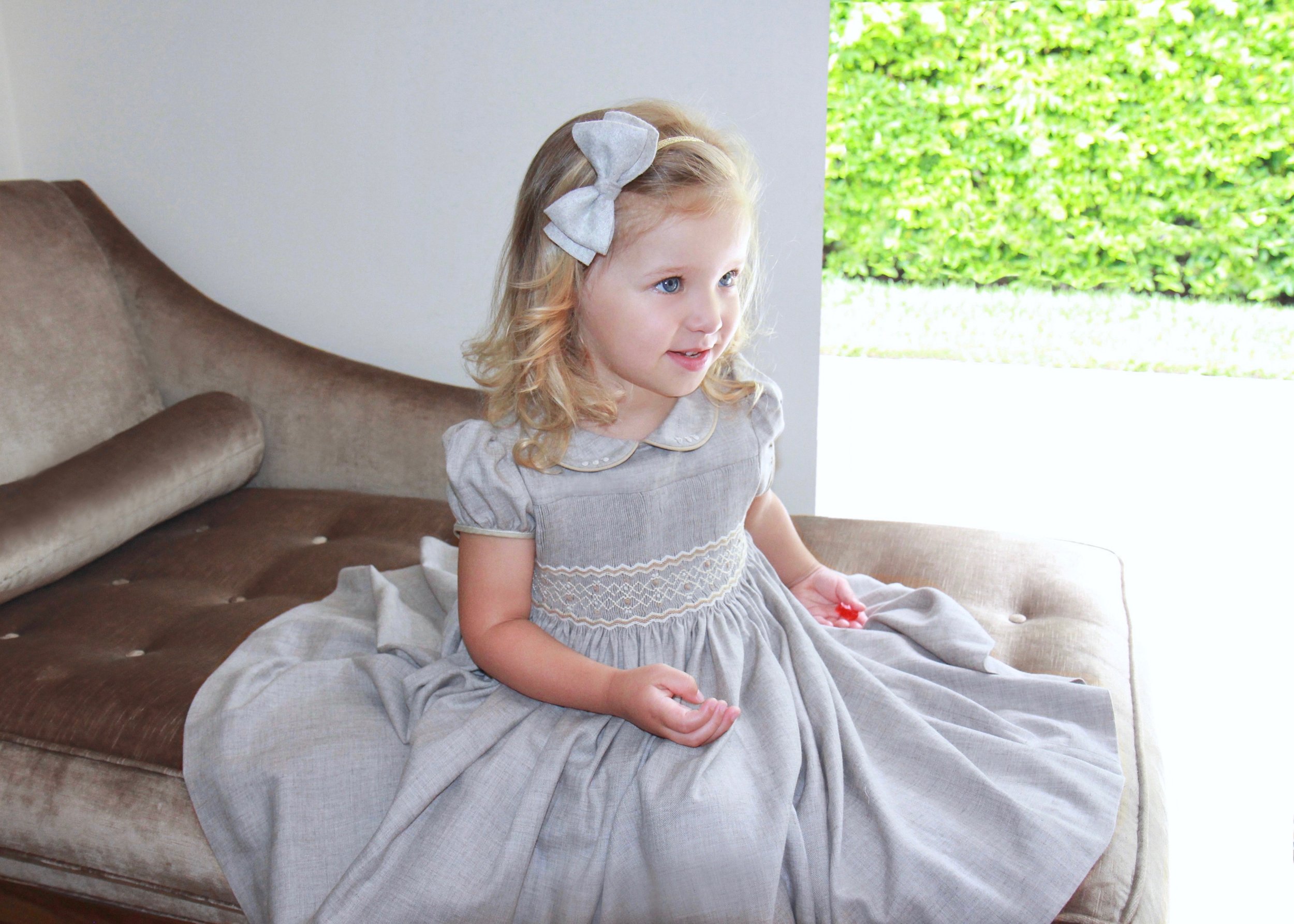 Handmade beige Cerise smocked dress