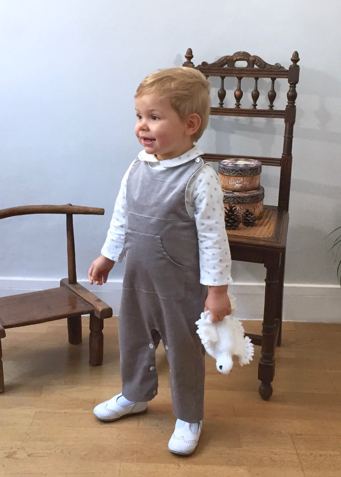 Baby boy grey velvet dungaree