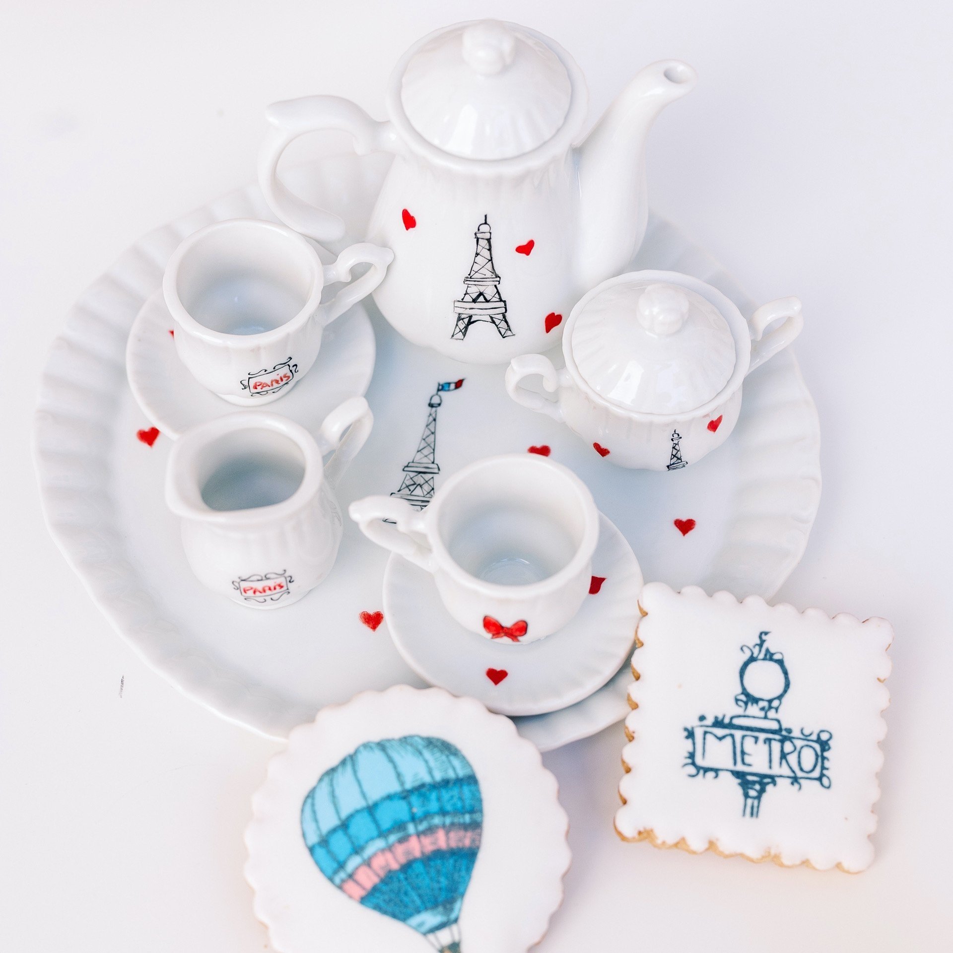 Handmade Paris themed porcelain tea set children