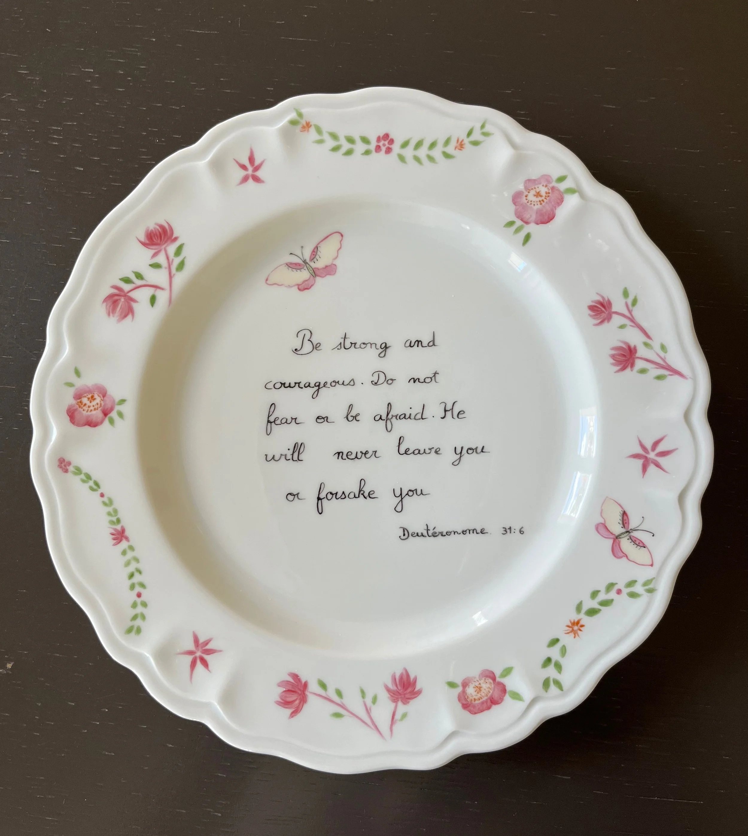 Handmade porcelain plate with verses from the bible scripture baptism christening gift