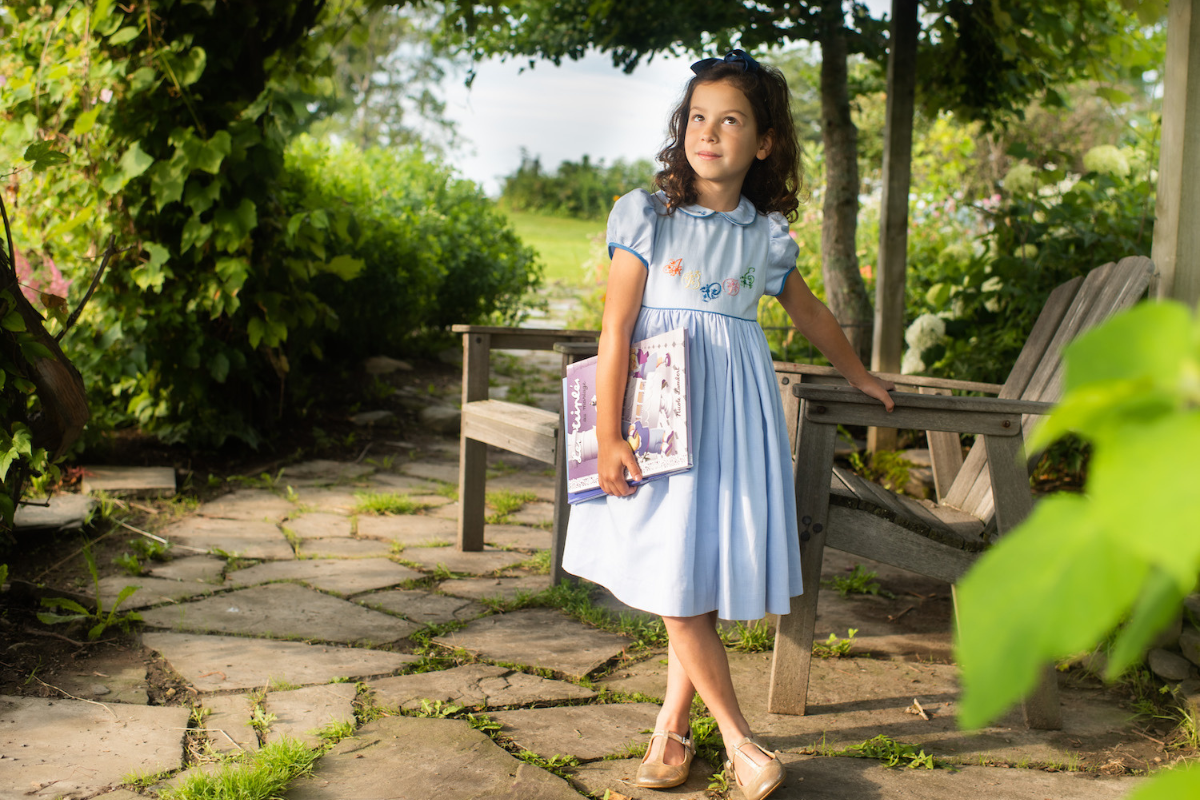 French children's fashion, classic girls clothing, back to school outfit
