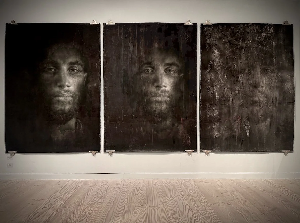 Tarik : The Face of a Modern Diaspora - John Ruskin Prize charcoal triptych 210cm x 450cm 