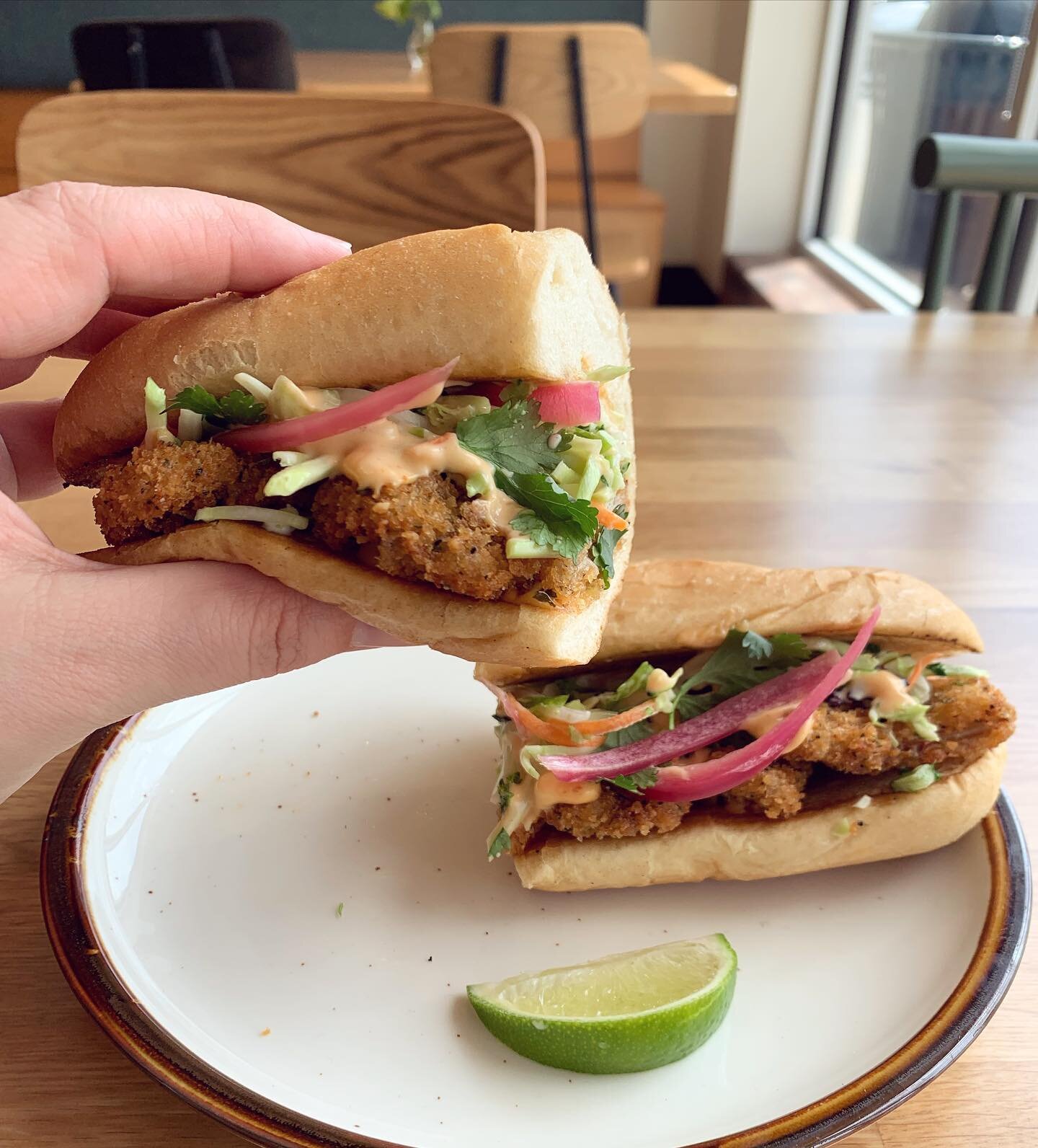 So many of you have asked for it that we&rsquo;ve brought the Fun Guy Sandwich back on special this week 👏🏽 These local oyster mushrooms are hand breaded in small batches, fried and topped with sesame slaw, sriracha mayo, pickled onions and cilantr