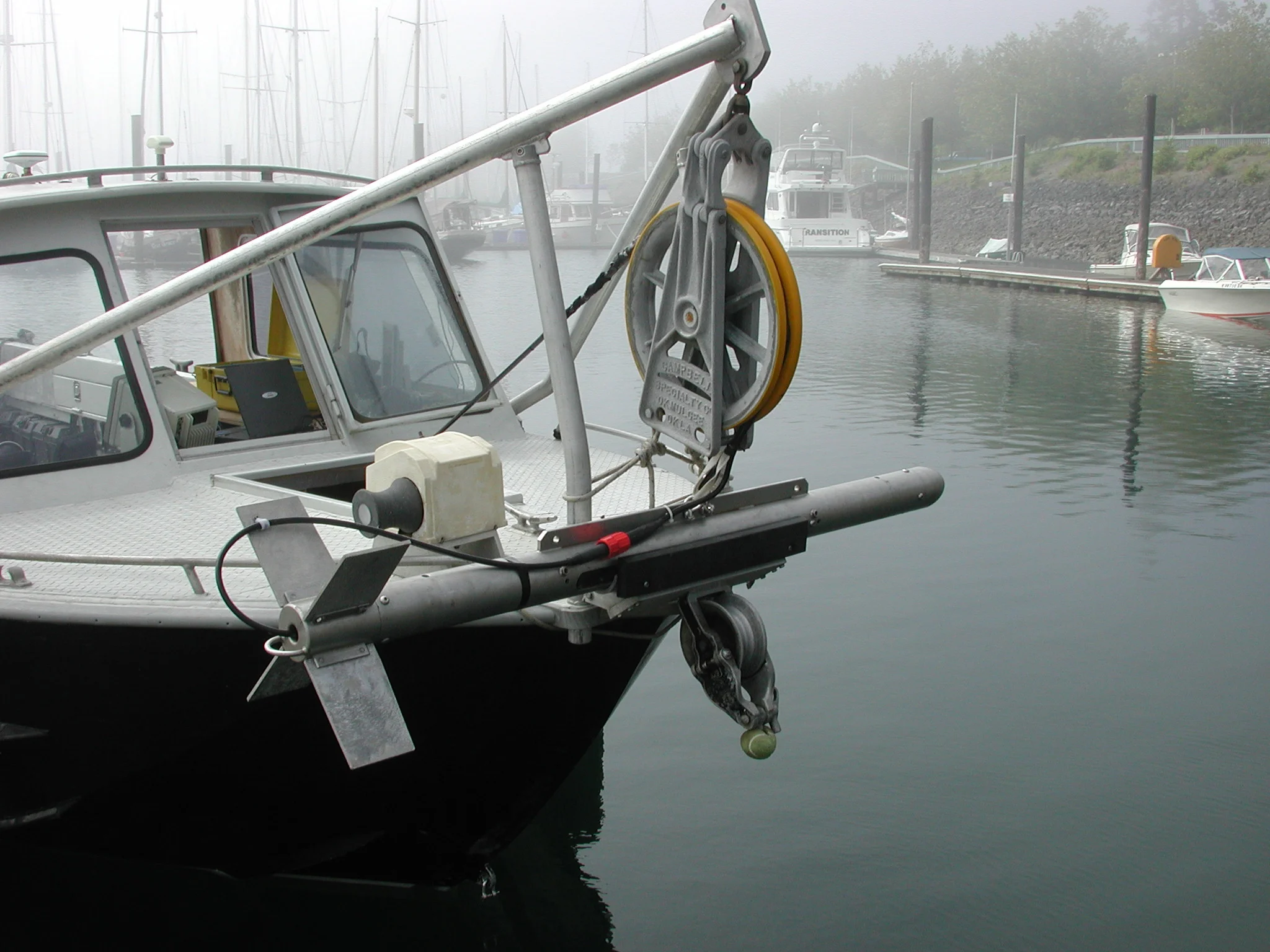 Figure 1. Survey skiff with string block and towfish on bow