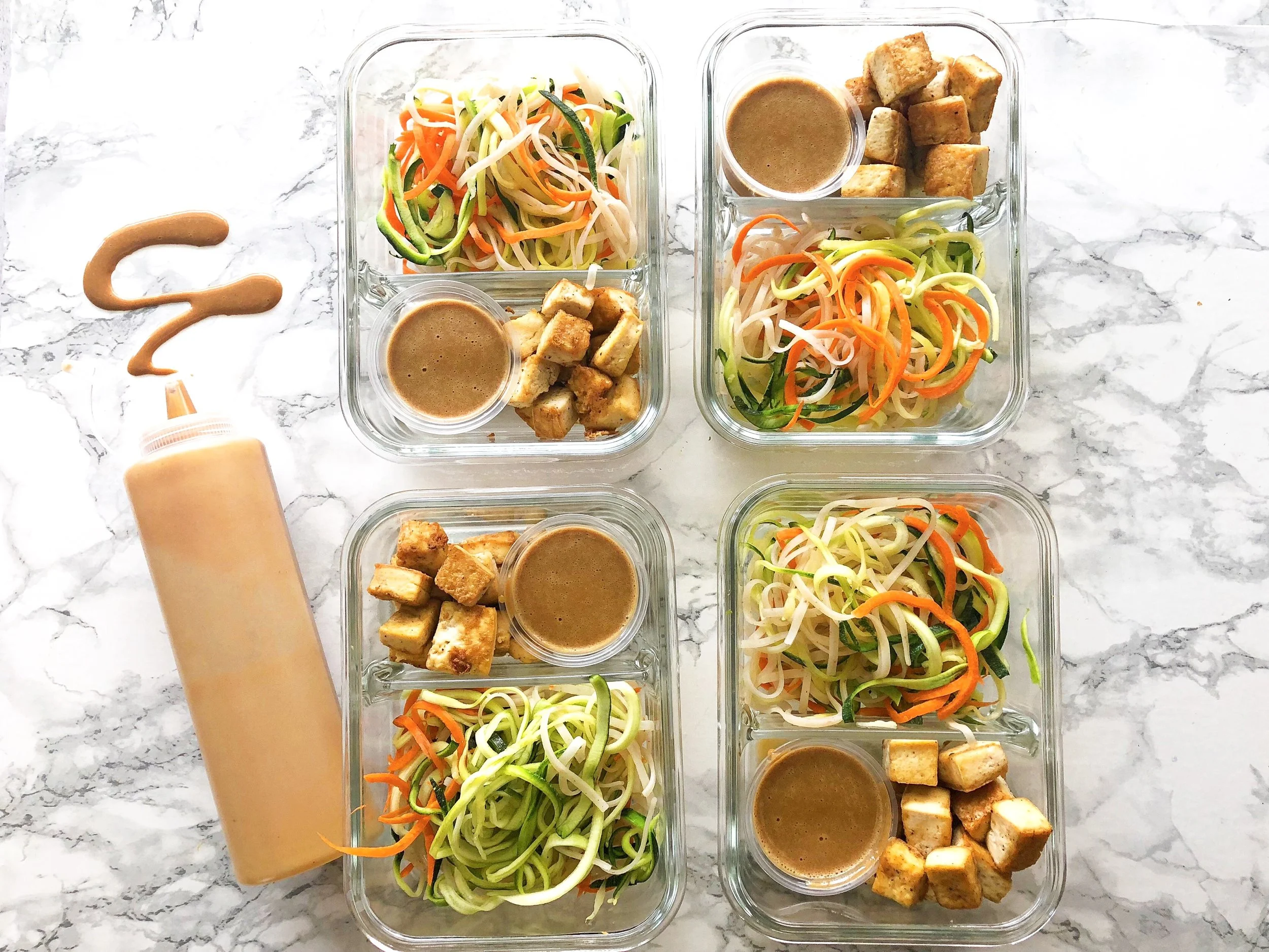 Crispy Tofu &amp; Zoodle Salad with a Bomb Peanut Sauce (V)