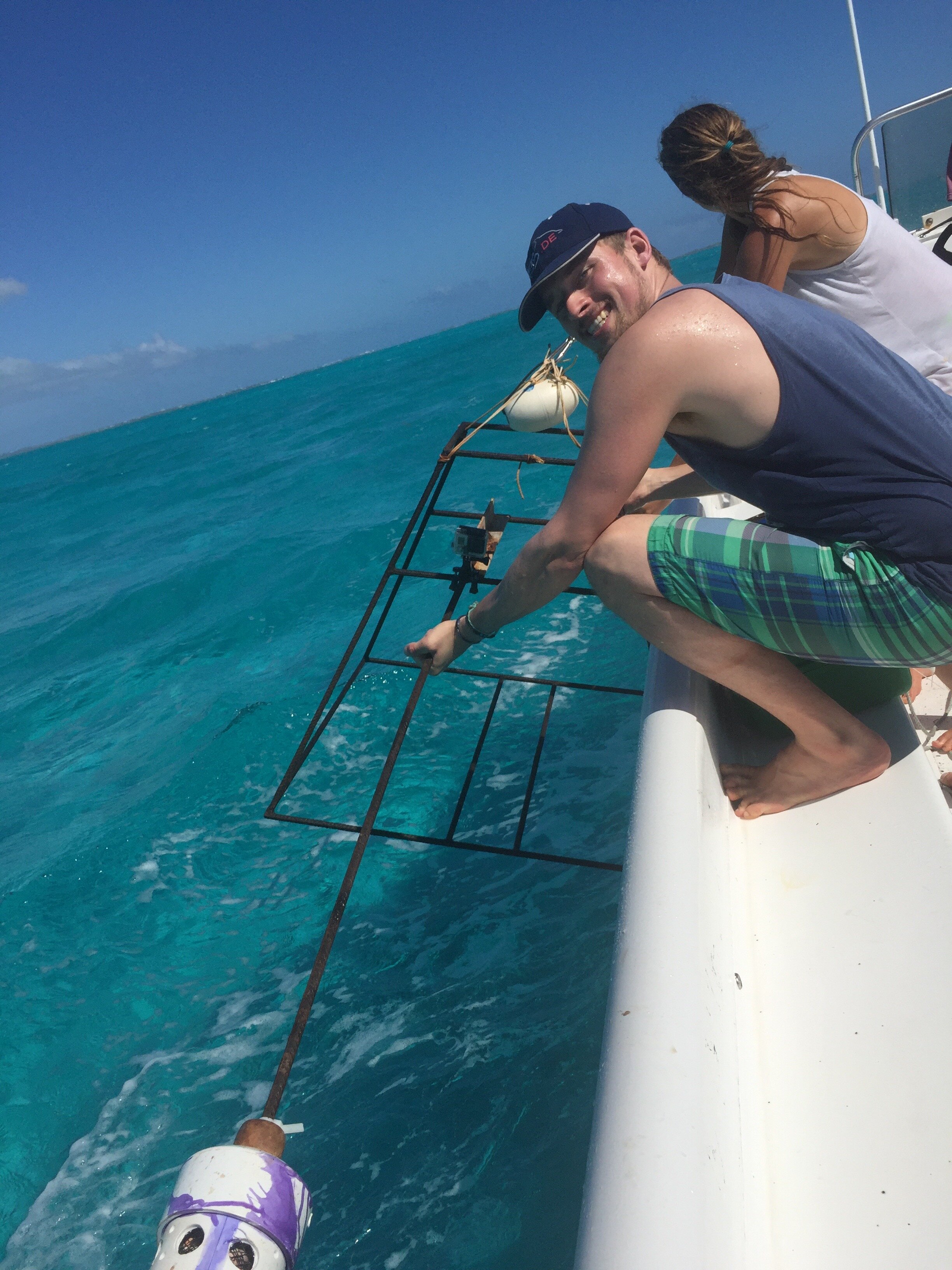  Using a BRUV to measure the size of sharks during his Masters in South Caicos. 