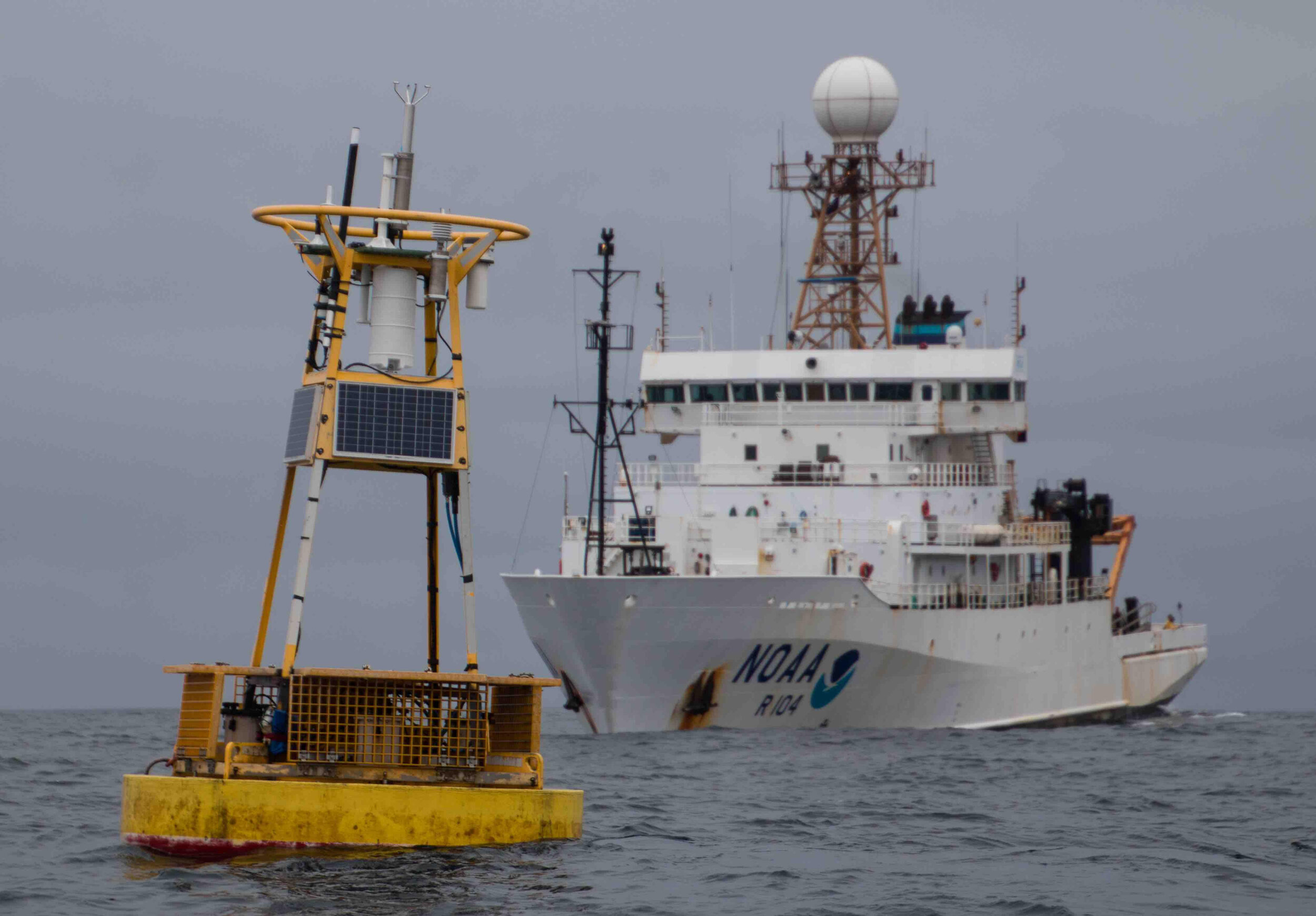  NOAA research vessel servicing an ocean acidification monitoring buoy off the Washington coast. 