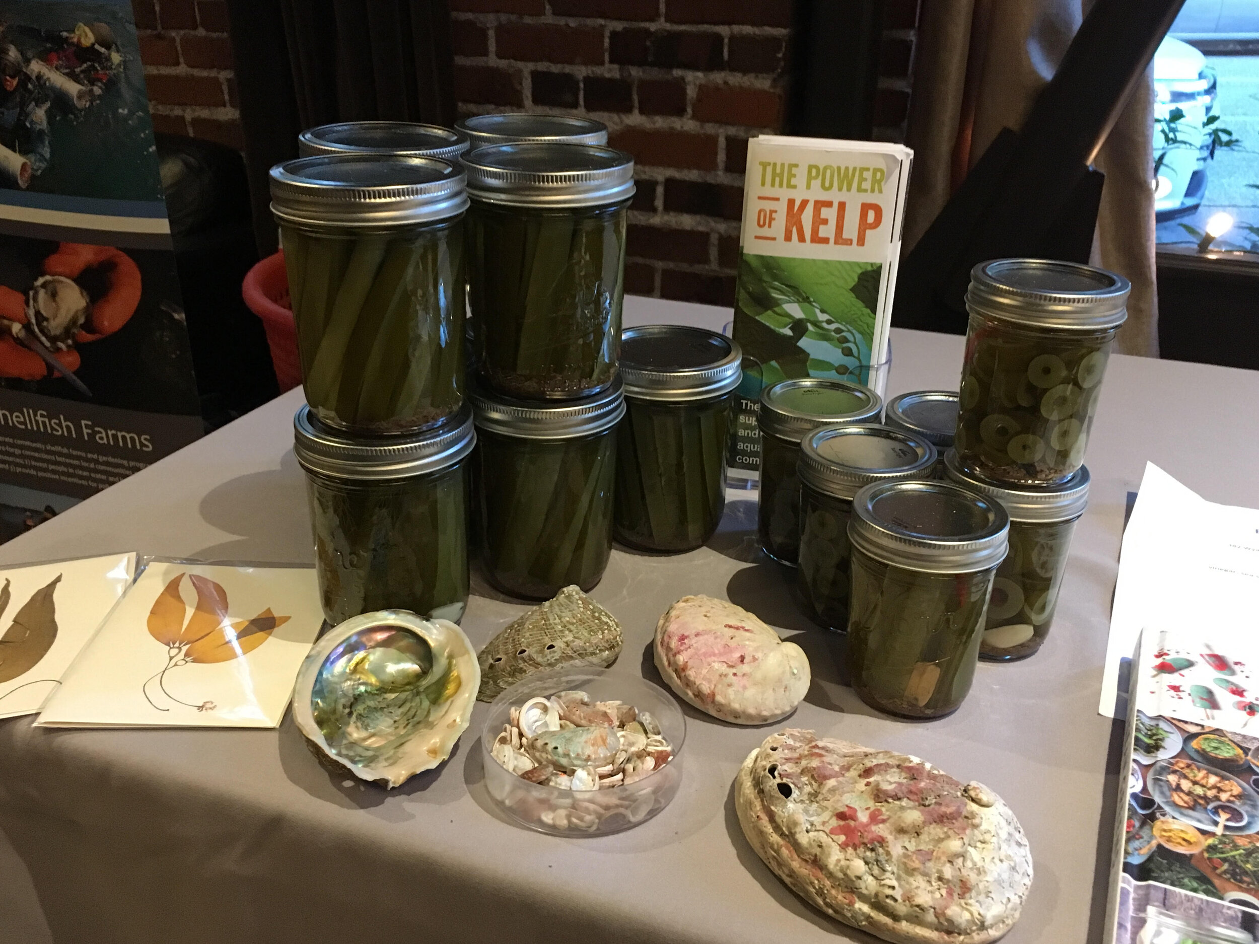  Showing off homemade kelp pickles at a Puget Sound Restoration Fund fundraiser. 