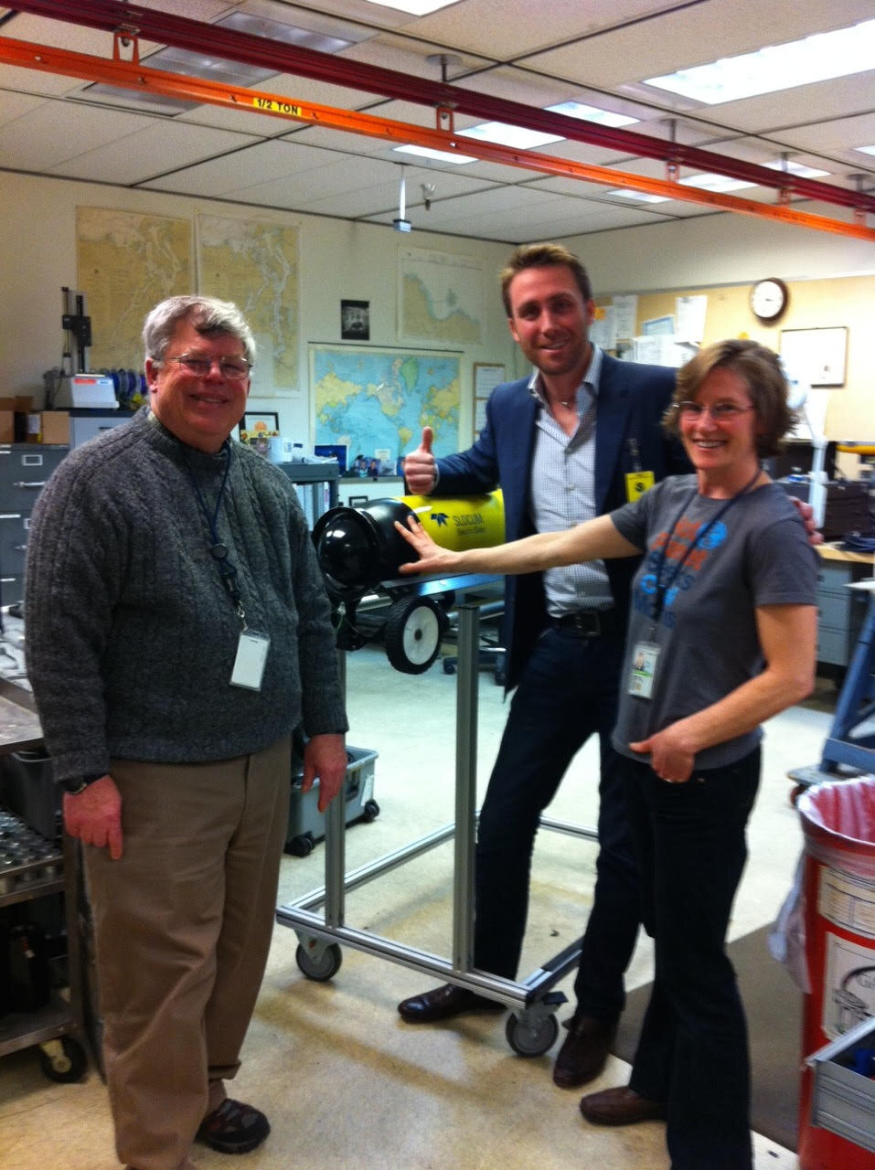  With Dr. Richard Feely, a world expert on OA, and Jacques-Yves Cousteau’s grandson Philippe Cousteau Jr. showing of NOAA’s autonomous glider. 