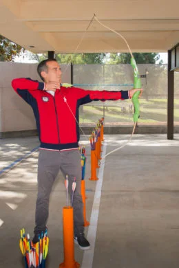 LA City Mayor Garcetti showed off his archery skills at the Easton Ranch Park Archery Range.
