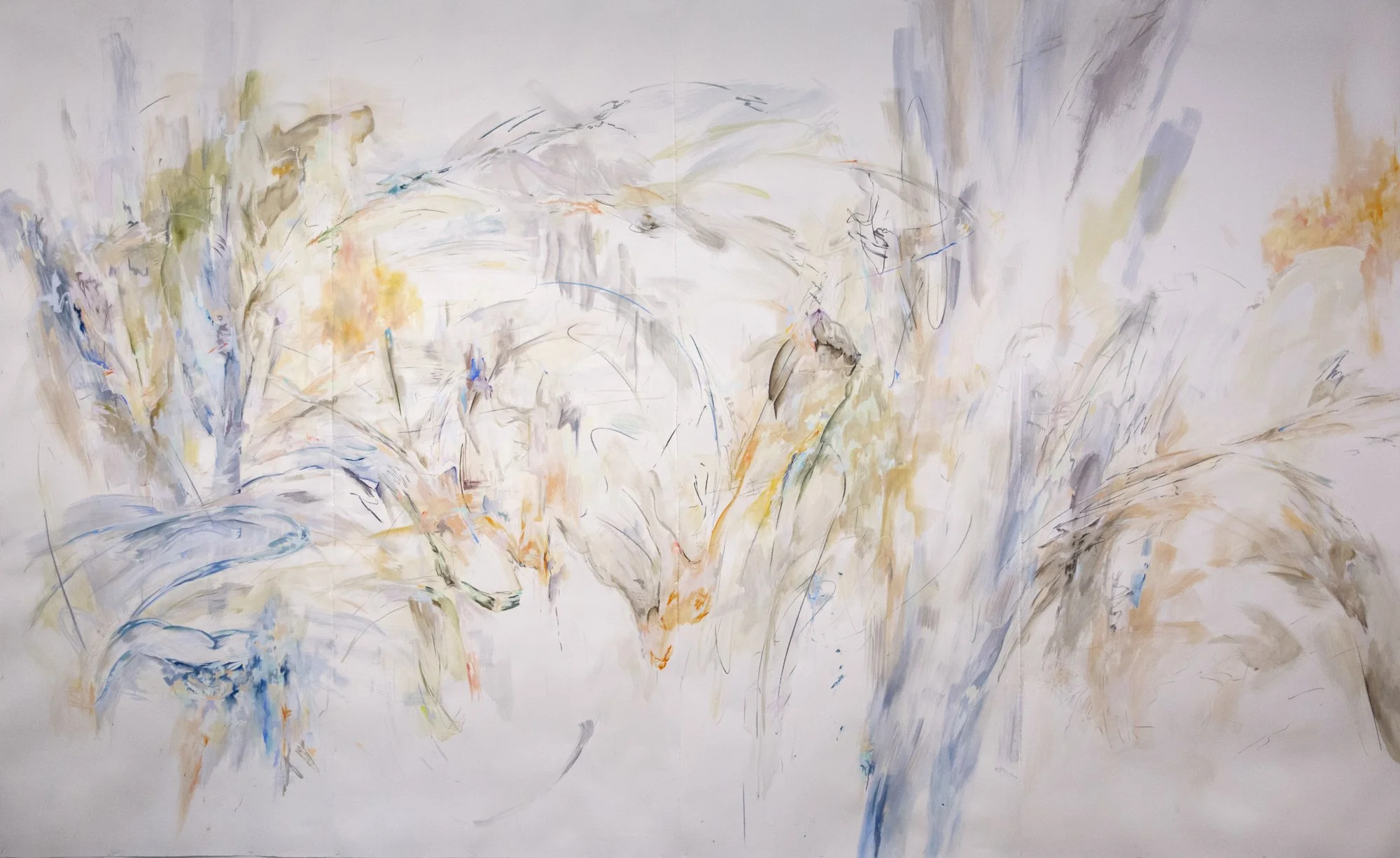   Slow Build,  chalk pastel, acrylic, charcoal, and graphite on Stonehenge paper, 114x192”, August 2021 