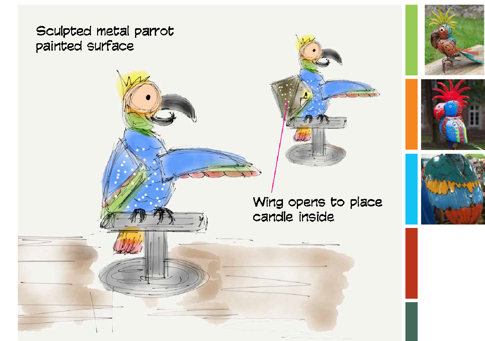 OUTDOOR PARROT VOTIVE DECOR - INITIAL SKETCH