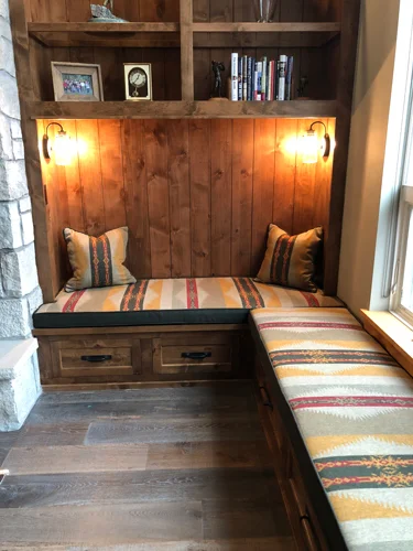 A cozy reading nook ready for a roaring fire and a good book!