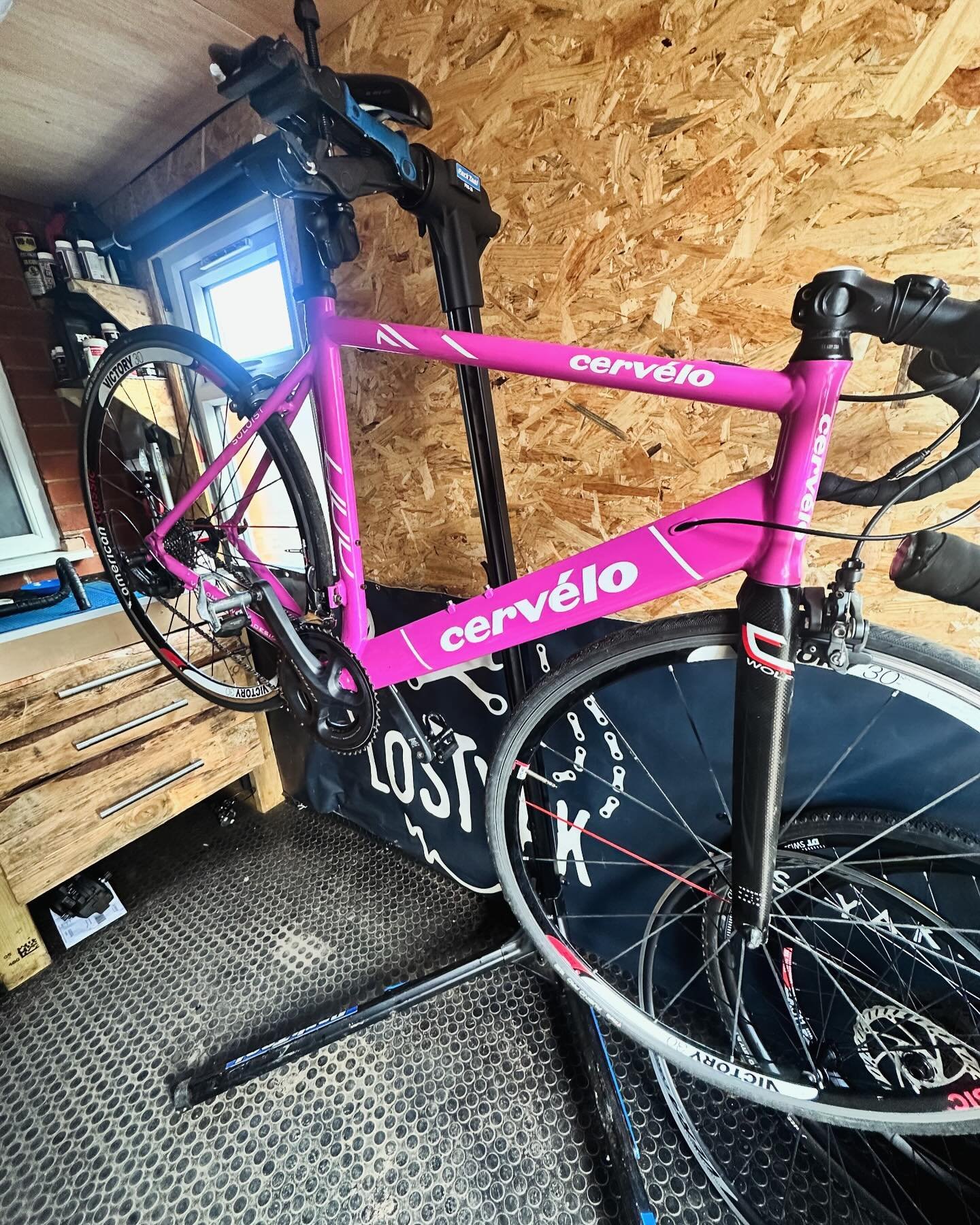 @cervelo racing pink 🐷 Full Service and good as new ready for the sunshine&hellip; which might come&hellip; one day 🐮 🛠️ #roadbike #lostyak #cervelo #tourdeshropshire