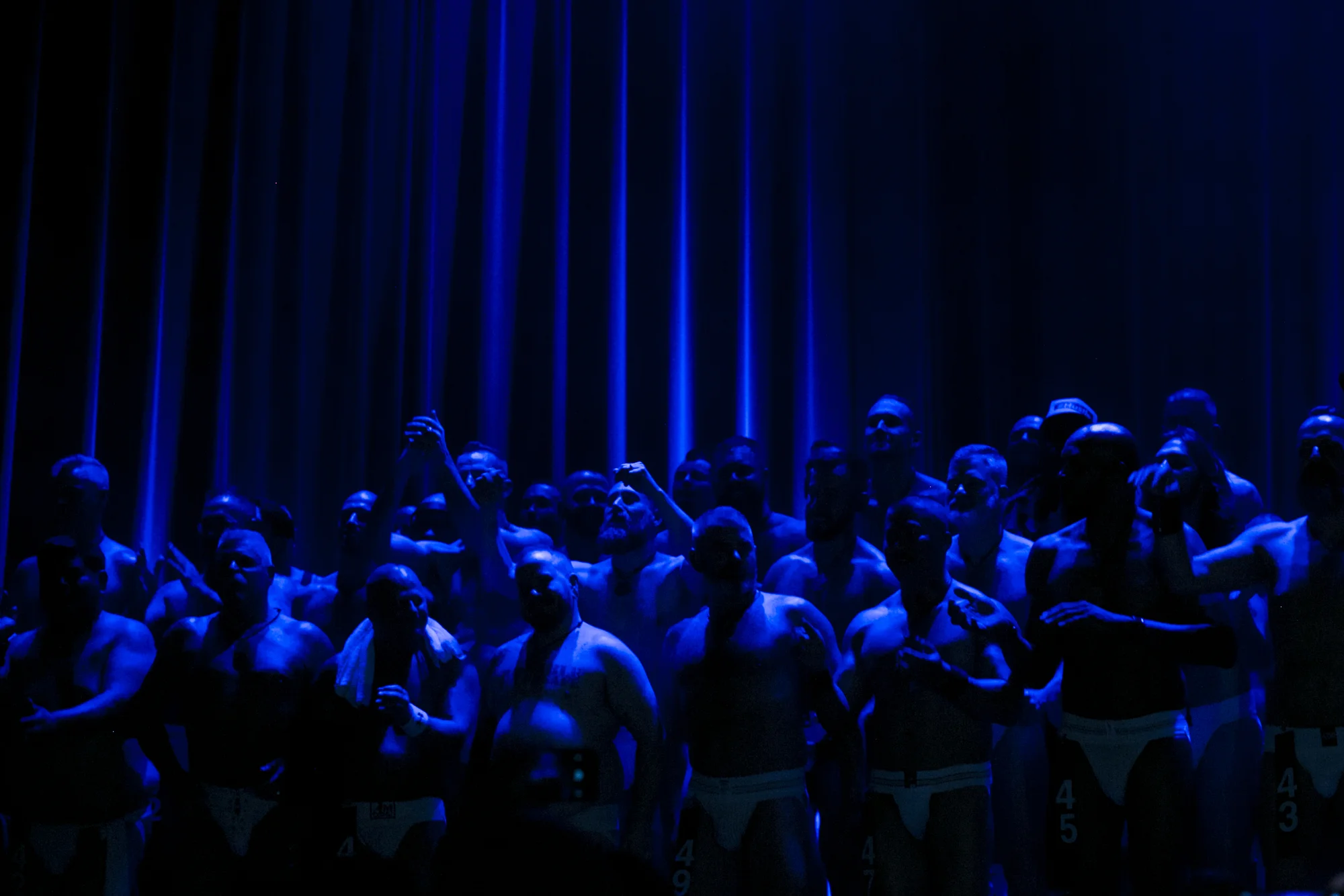  Contestants enter the stage during The Pec's &amp; Personality portion of the 38th Annual International Mr. Leather held at Park West in Chicago, on Sunday, May 29, 2016. 