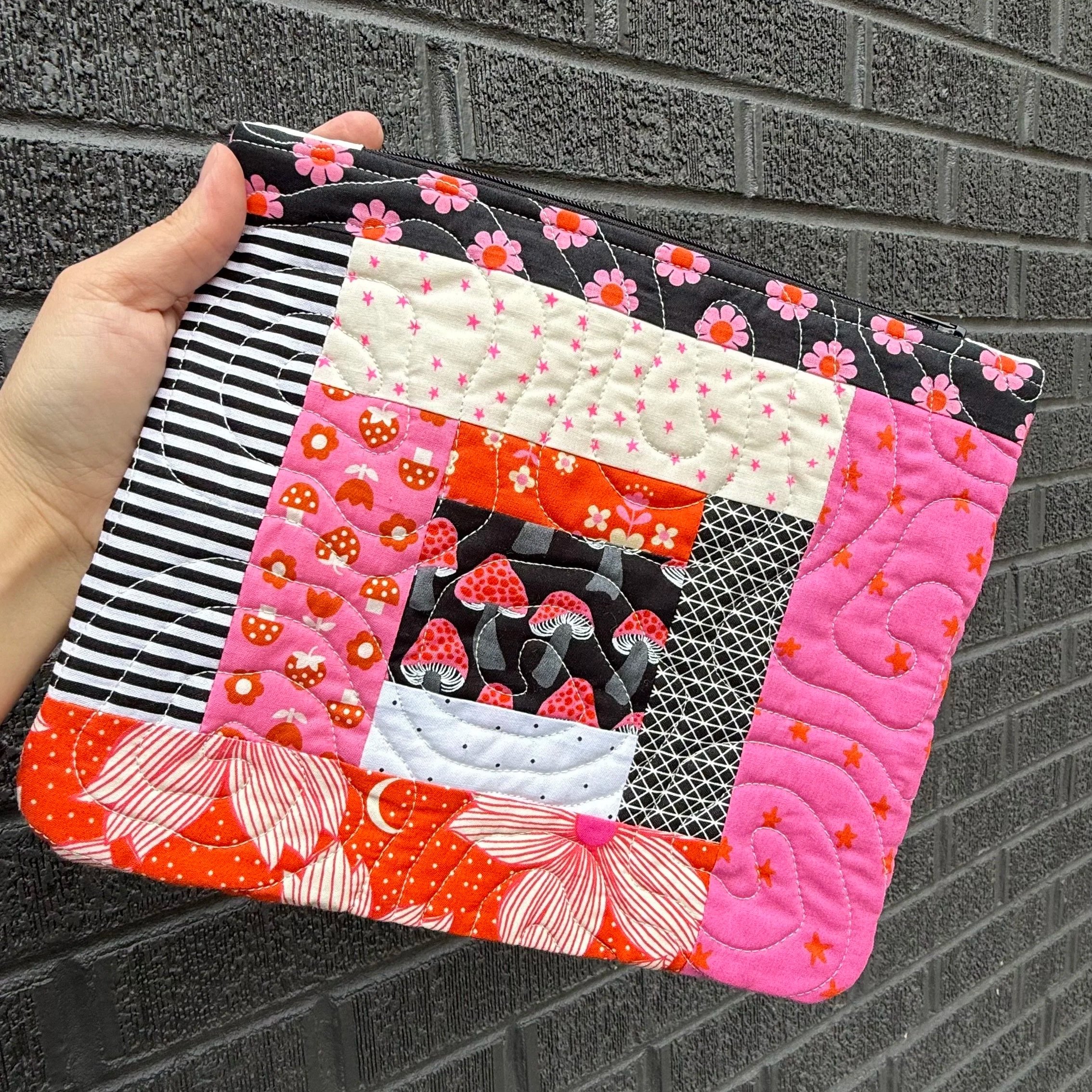 Quilted Zipper Pouch | Whimsy Punk w/ Checkered Backing