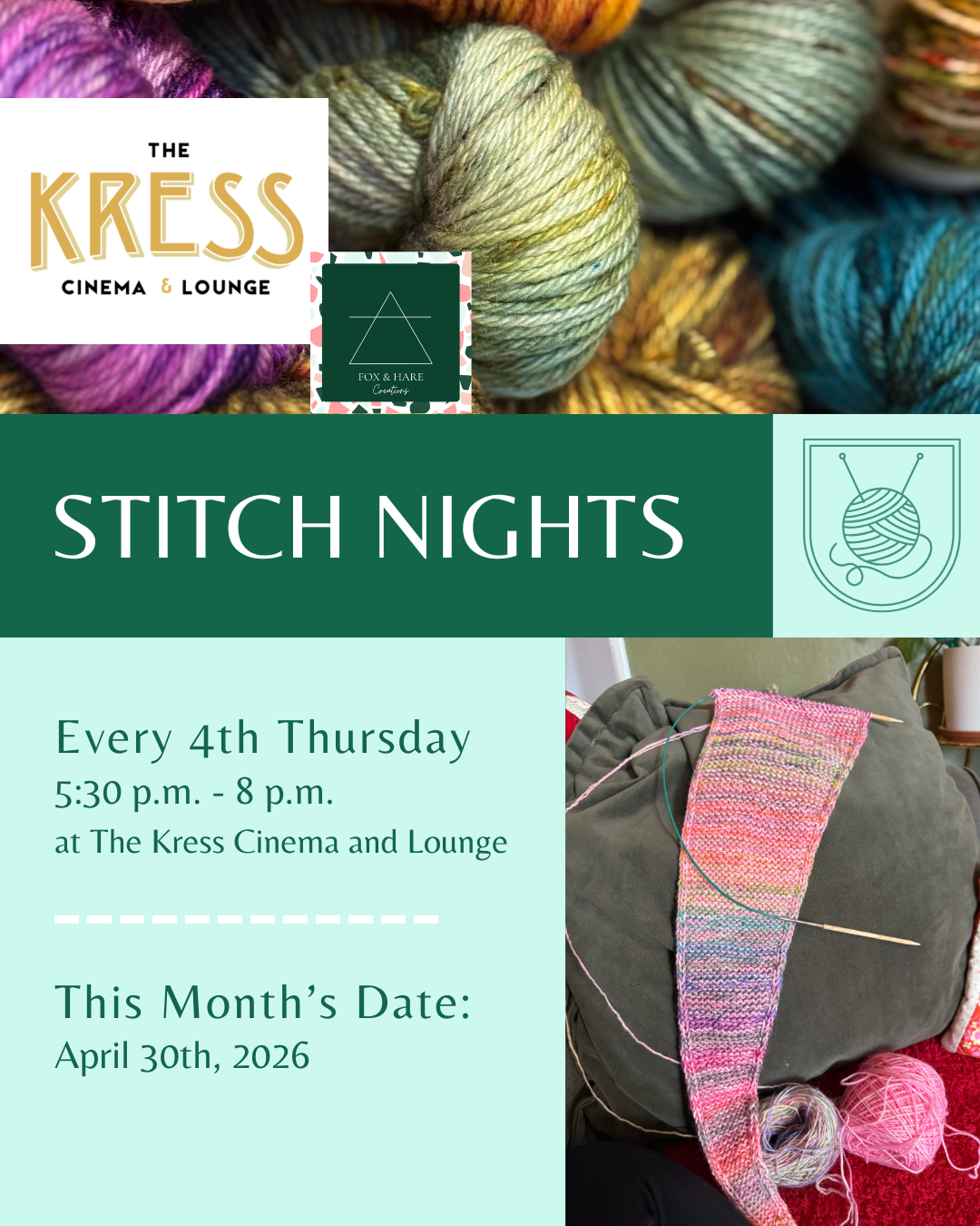 APRIL Stitch Nights- The Kress Cinema and Lounge- 4/30/26