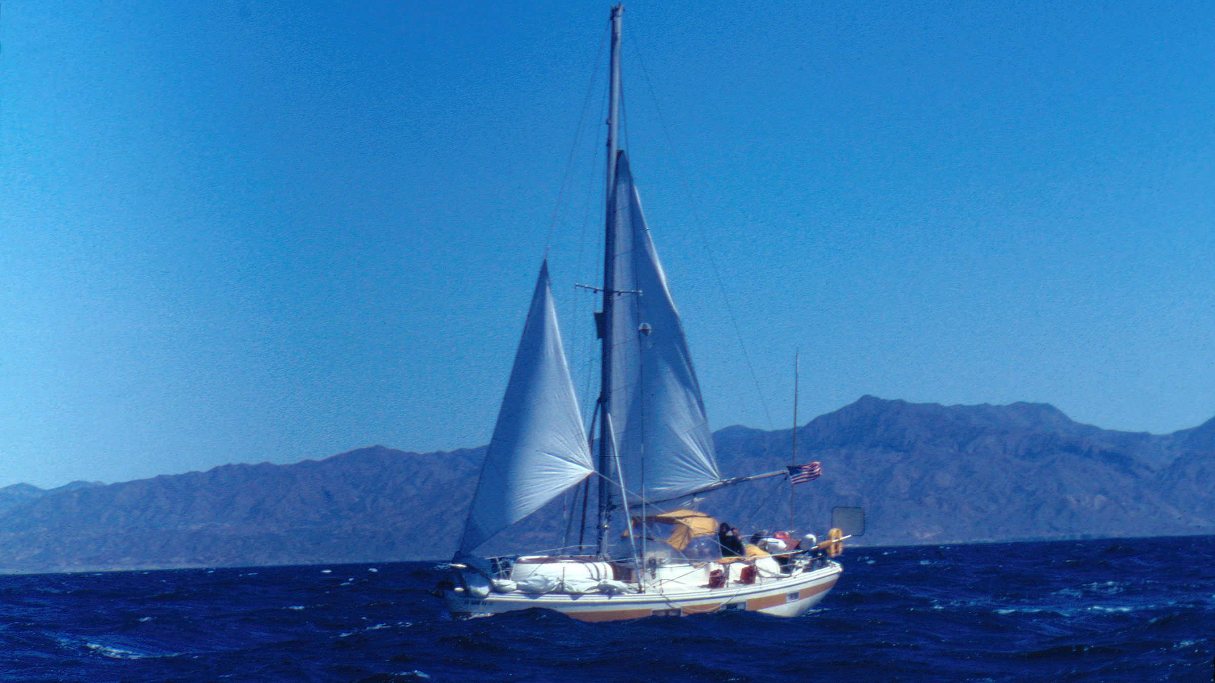 Sailing along the baja coast on the way to Mexico
