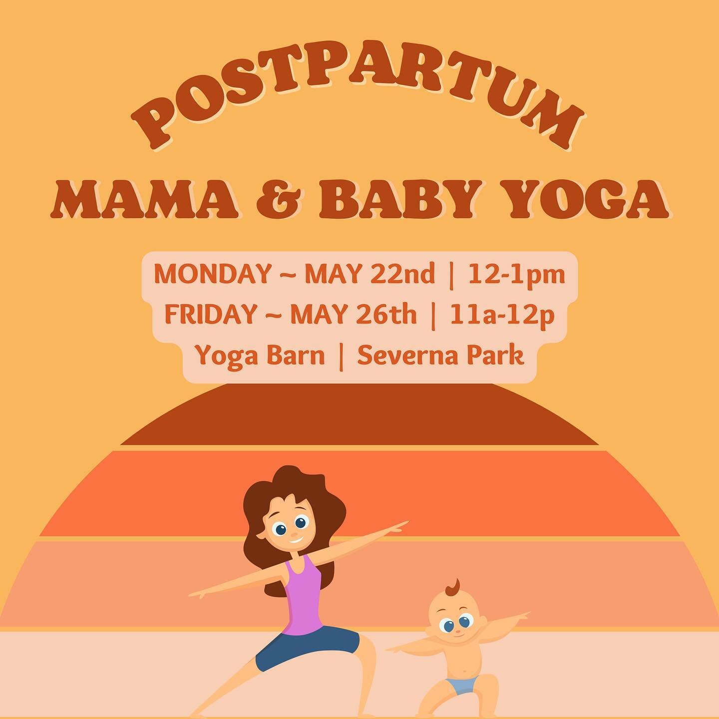 We added another class to our Postpartum Mama &amp; Baby 🧘🏻&zwj;♀️👶🏼 yoga series @_yogabarn 

~ Two options this upcoming week ~

Monday, May 22nd | 12-1p
Friday, May 26th | 11a-12p ( subbing for @frolicthefox )

Class includes gentle and groundi