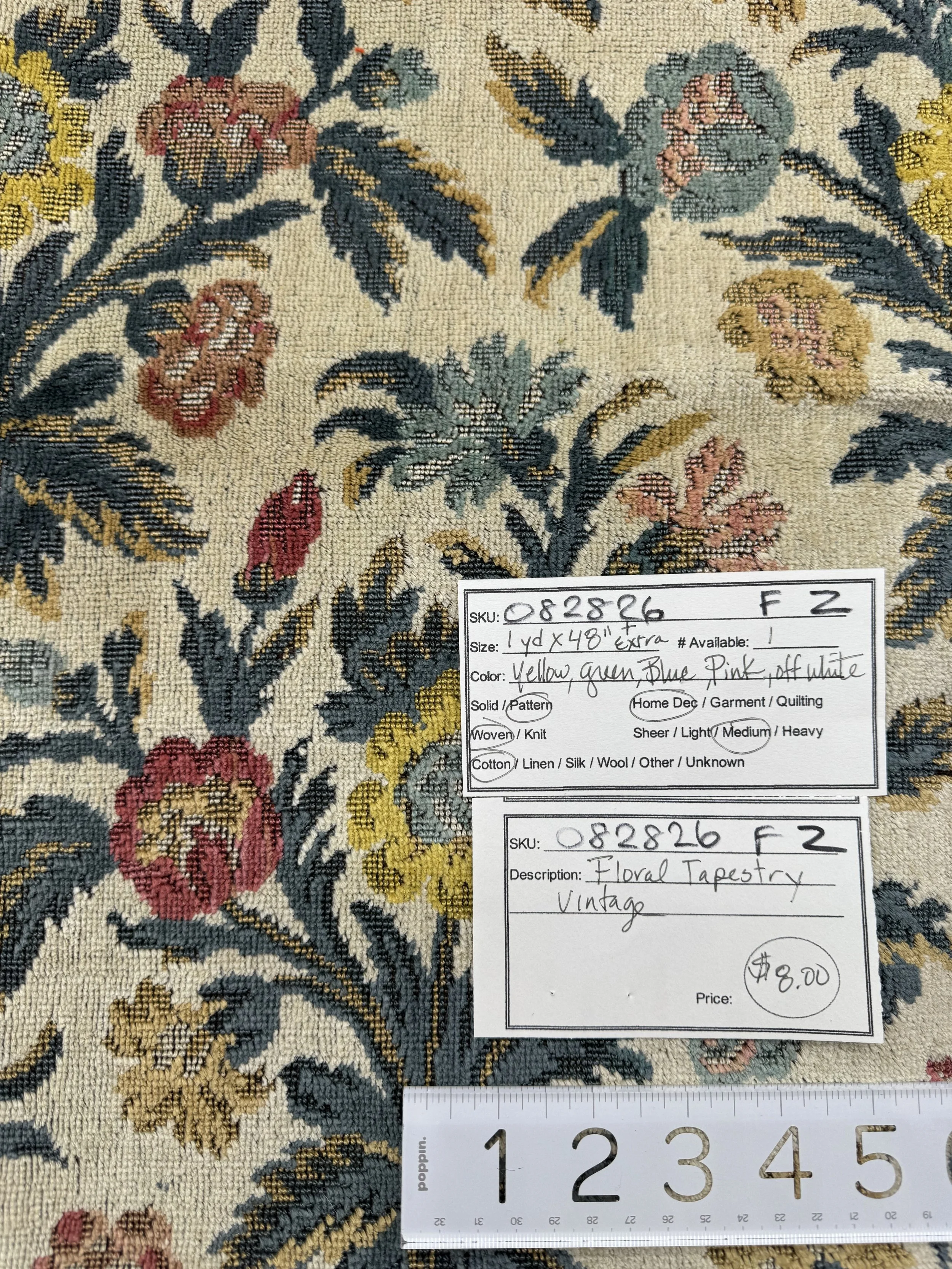 082826-F-Z Vintage floral tapestry; Cotton; 1 yd x 48"